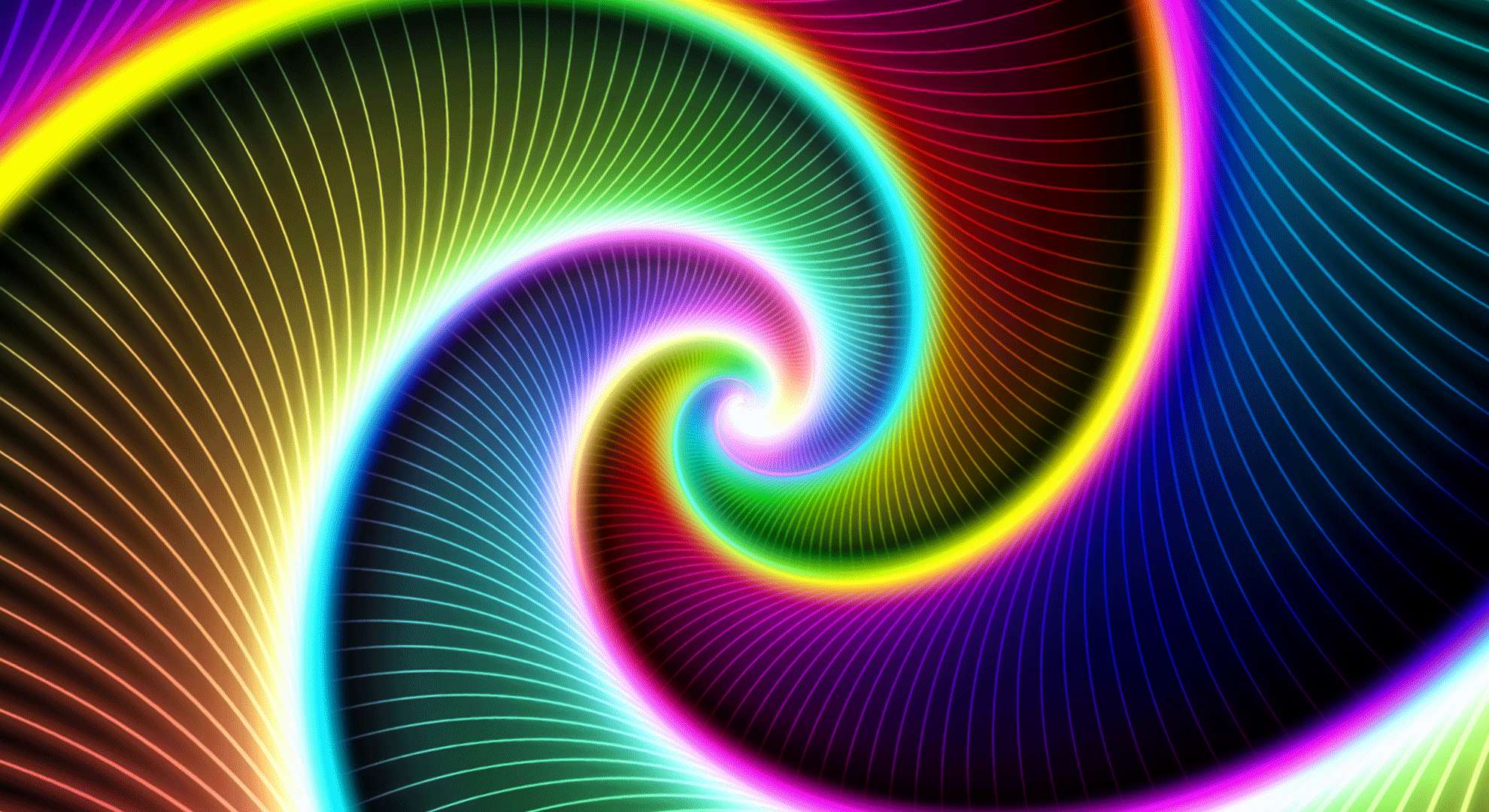 neon spiral, rainbow gradient, dark background, Full HD Desktop Wallpaper