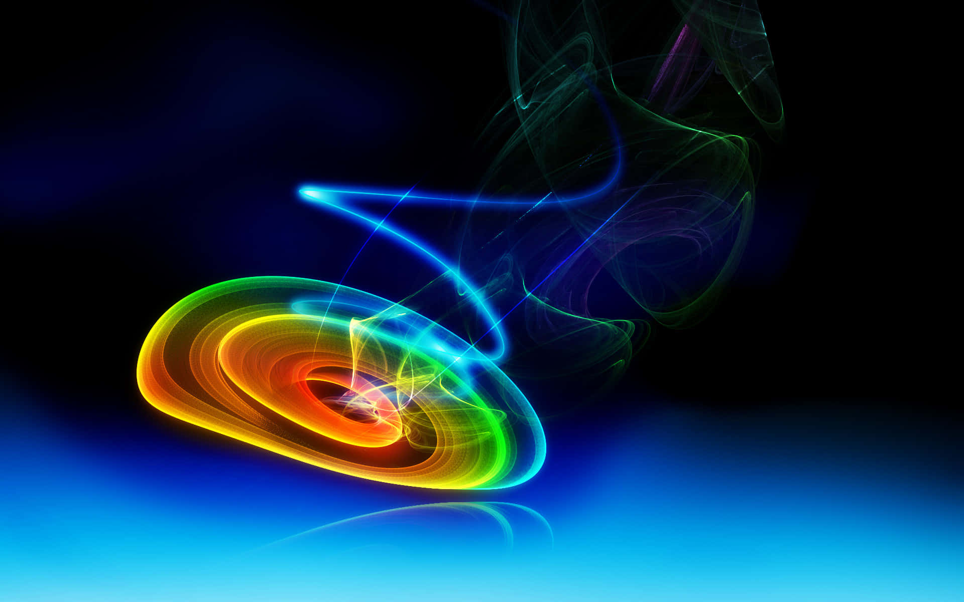 neon light trails, hypnotic spirals, dark gradient background, Full HD Desktop Wallpaper