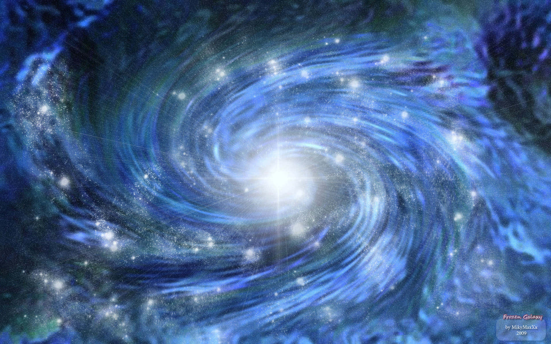 blue spiral, glowing blue nebulae, bright stars, Full HD Desktop Wallpaper