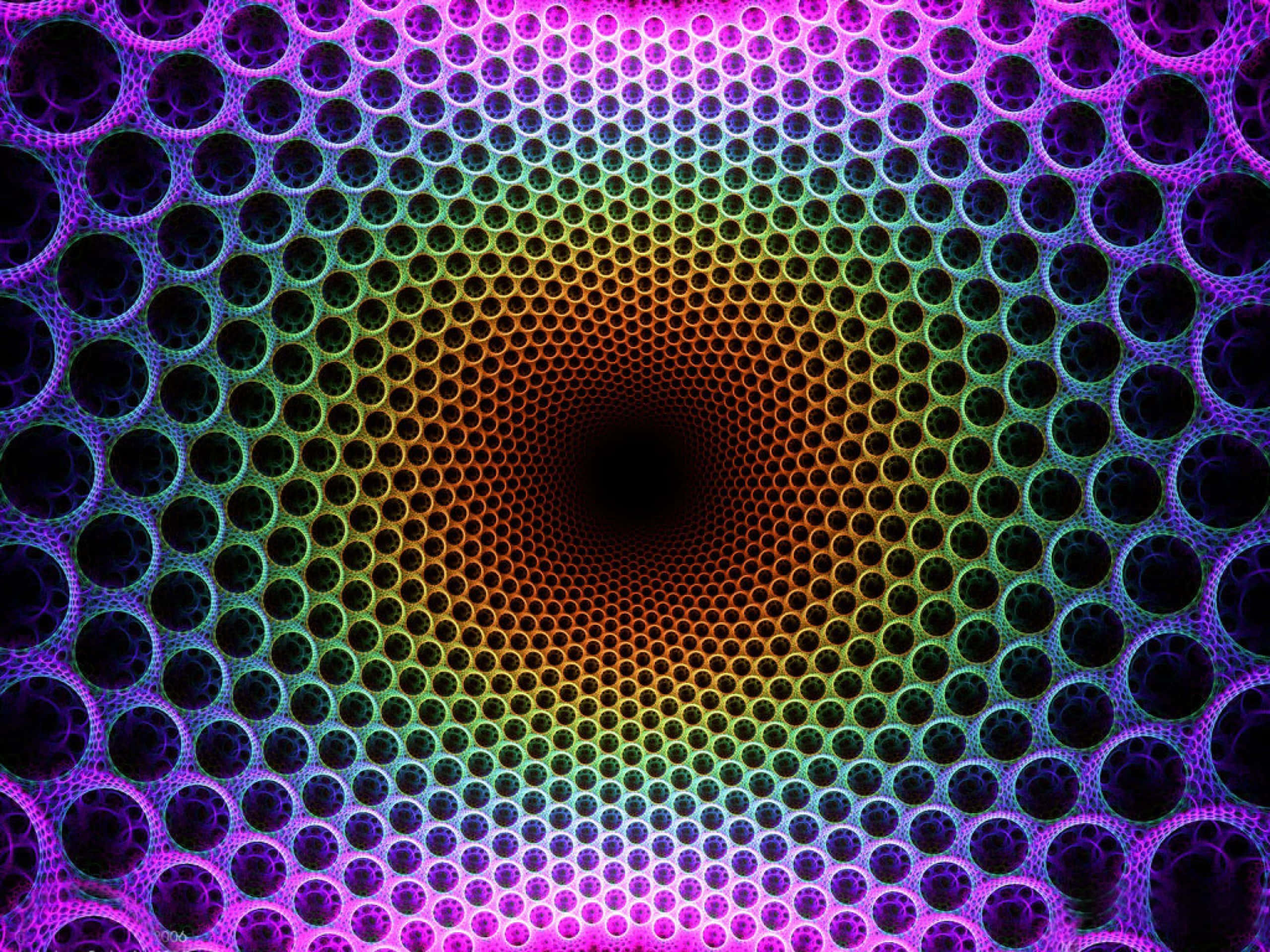 rainbow, hexagonal tunnel, black center, 2K Desktop Wallpaper