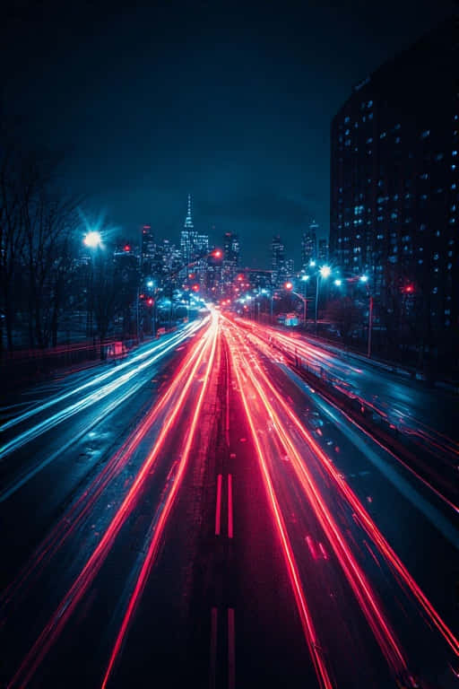 neon blues, slow shutter, city lights, SD Phone Wallpaper