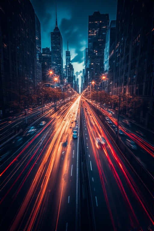 urban neon blues, slow shutter, city lights, SD Phone Wallpaper