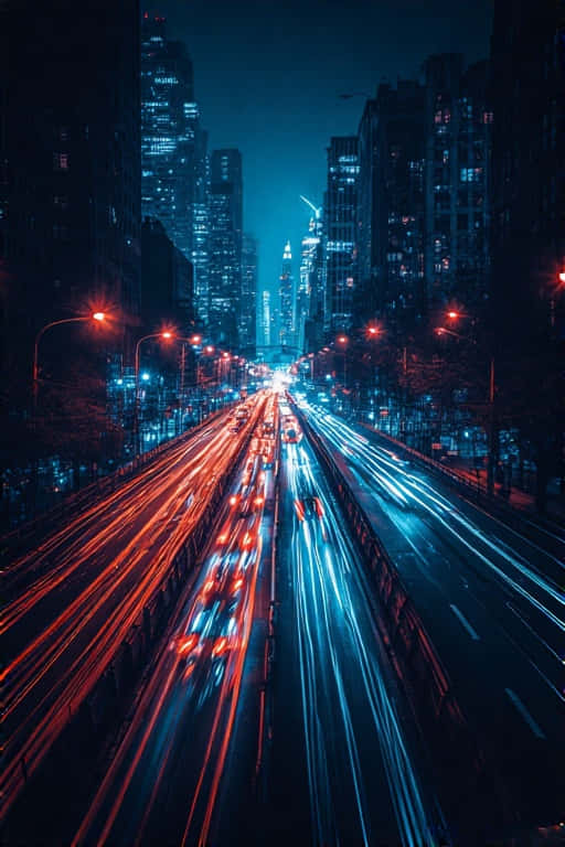 urban neon blues, slow shutter, city lights, SD Phone Wallpaper