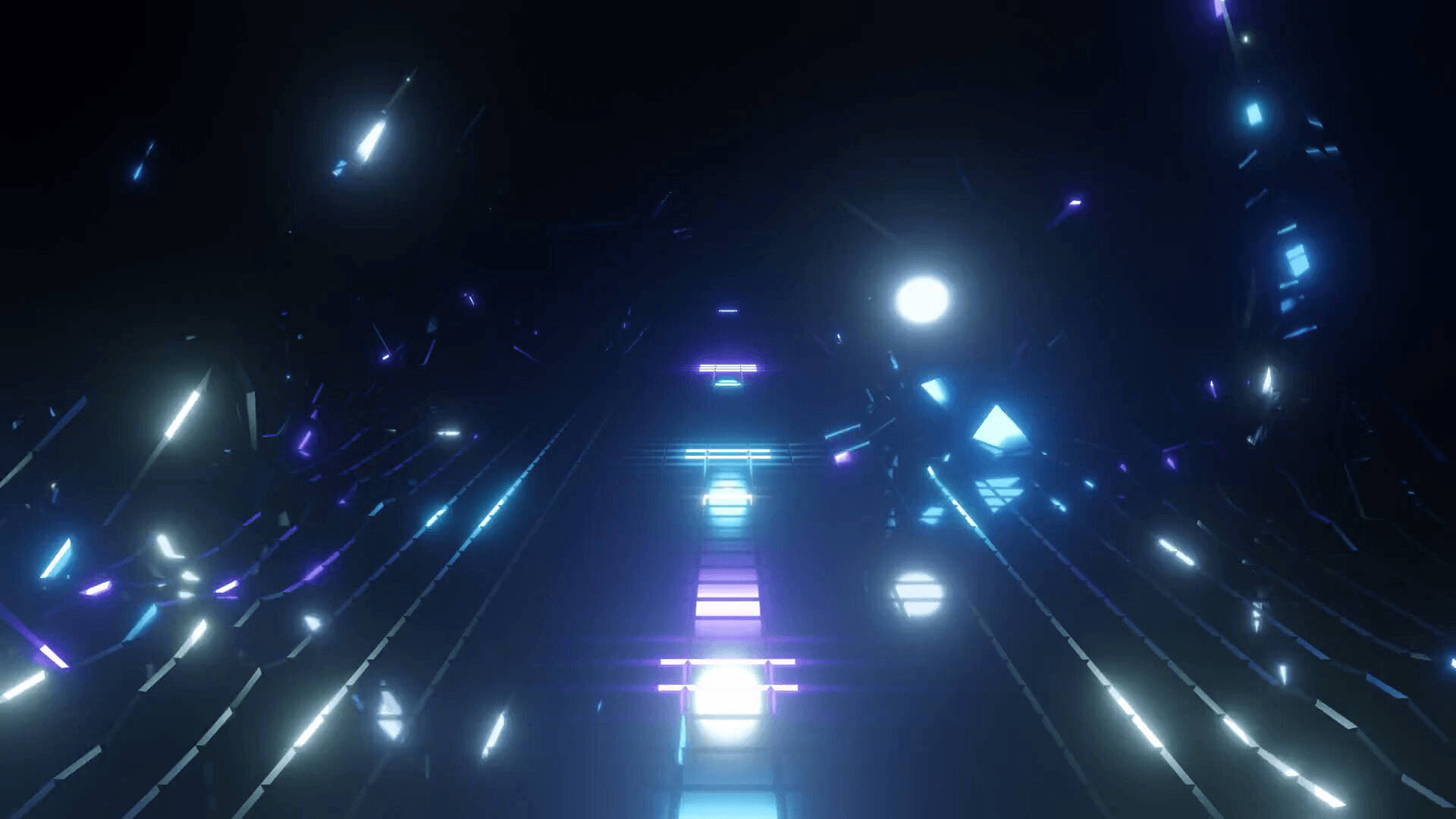 4K Moving Lights Desktop, neon-lit tunnel, glowing blue and purple lights, Full HD Desktop Wallpaper