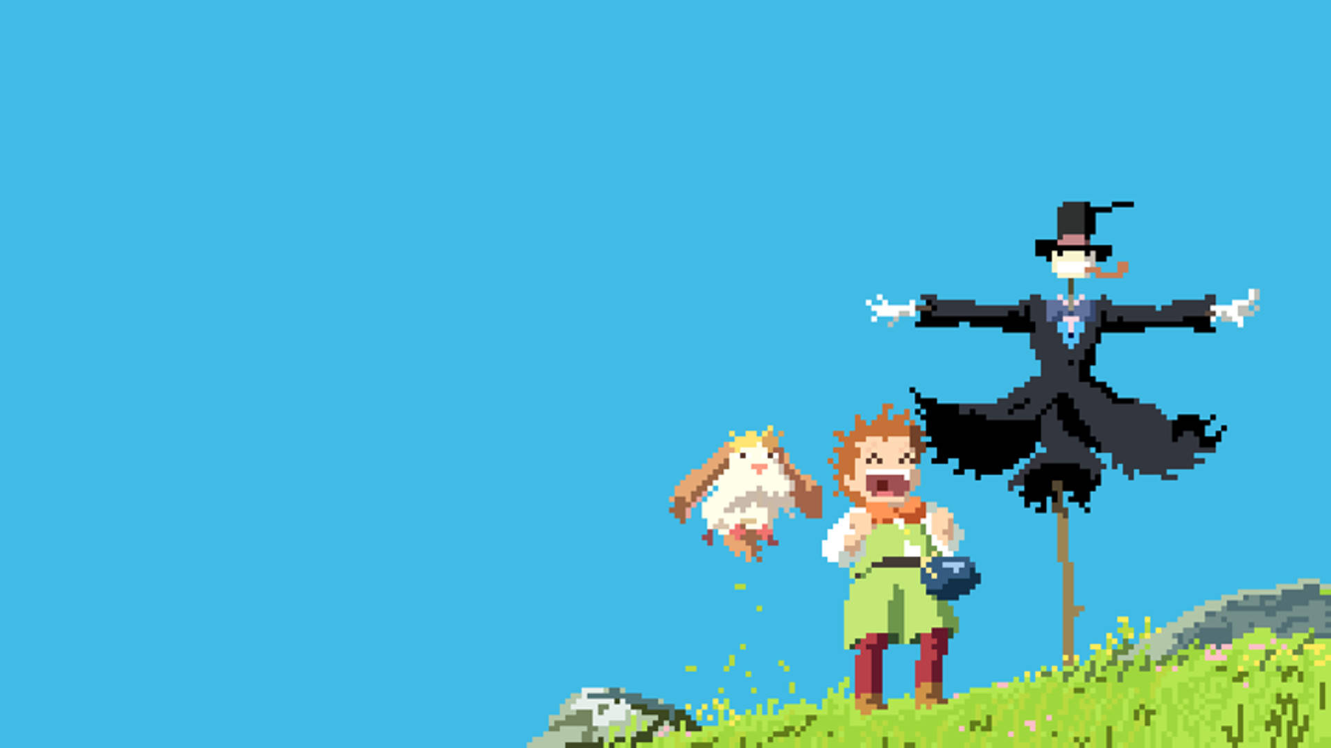 Moving Desktop, turnip head, pixel-art boy, Full HD Desktop Wallpaper
