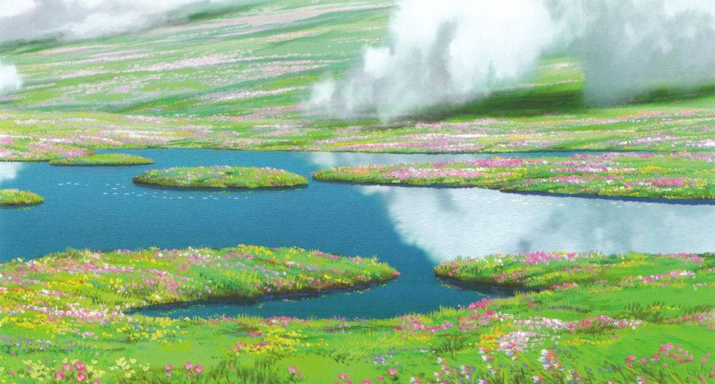 Moving Desktop, grassy field, winding river, SD Desktop Wallpaper