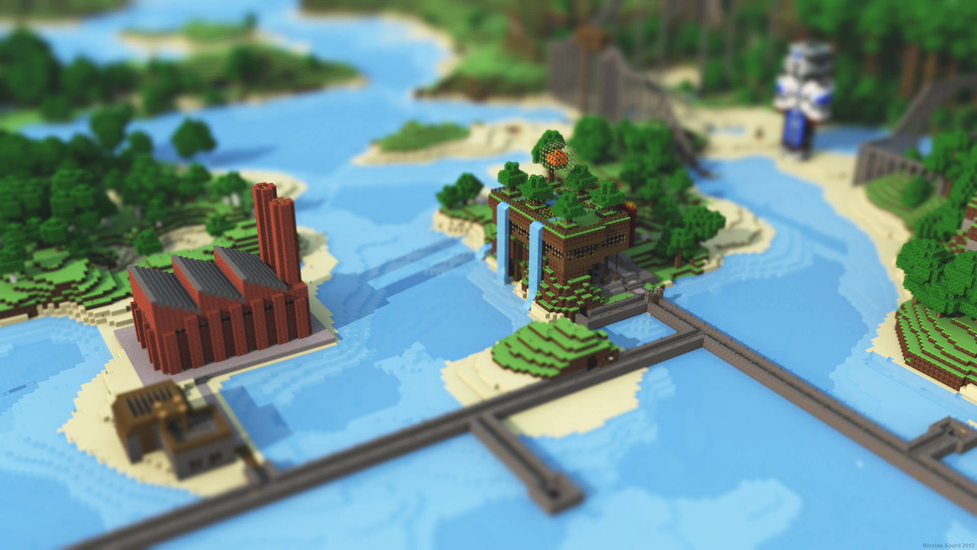 Minecraft, pixelated islands, rivers, Full HD Desktop Wallpaper