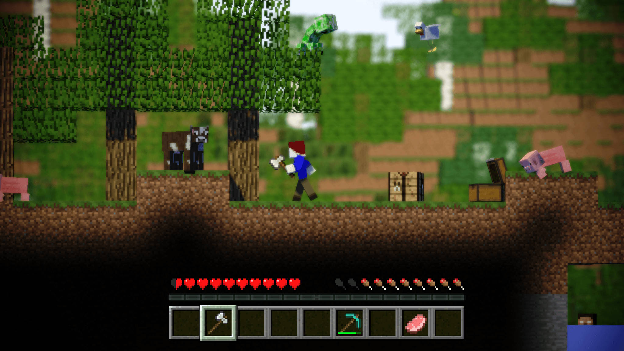 Minecraft, battle axe, forest, Full HD Desktop Wallpaper