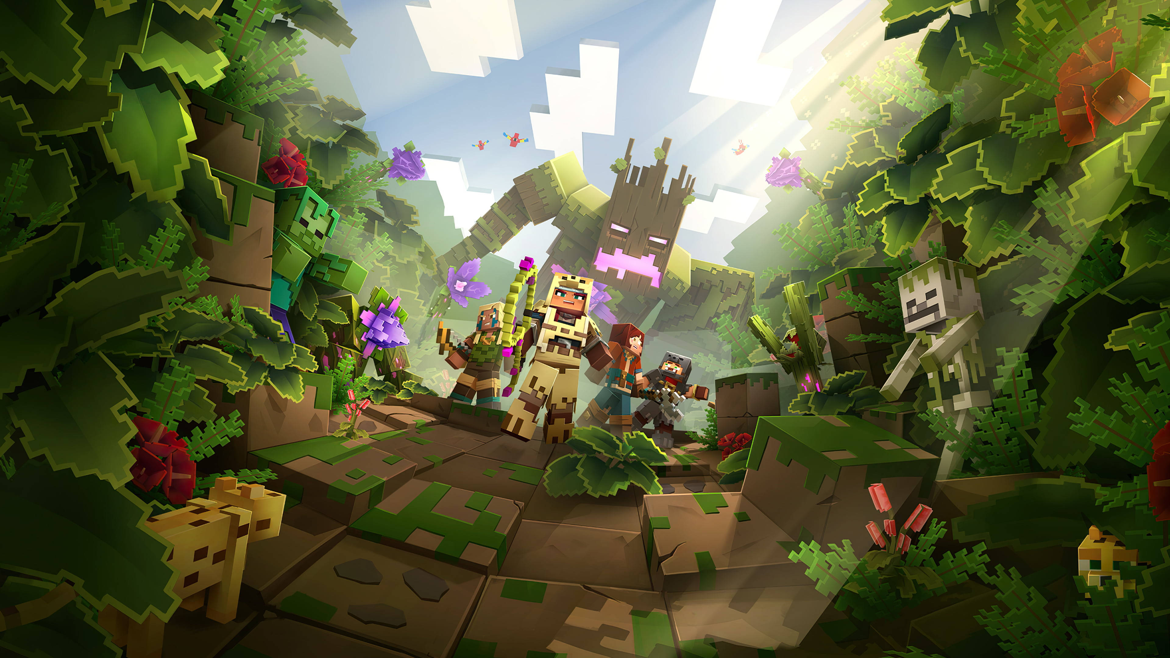 Minecraft, jungle, glowing flowers, 4K Desktop Wallpaper