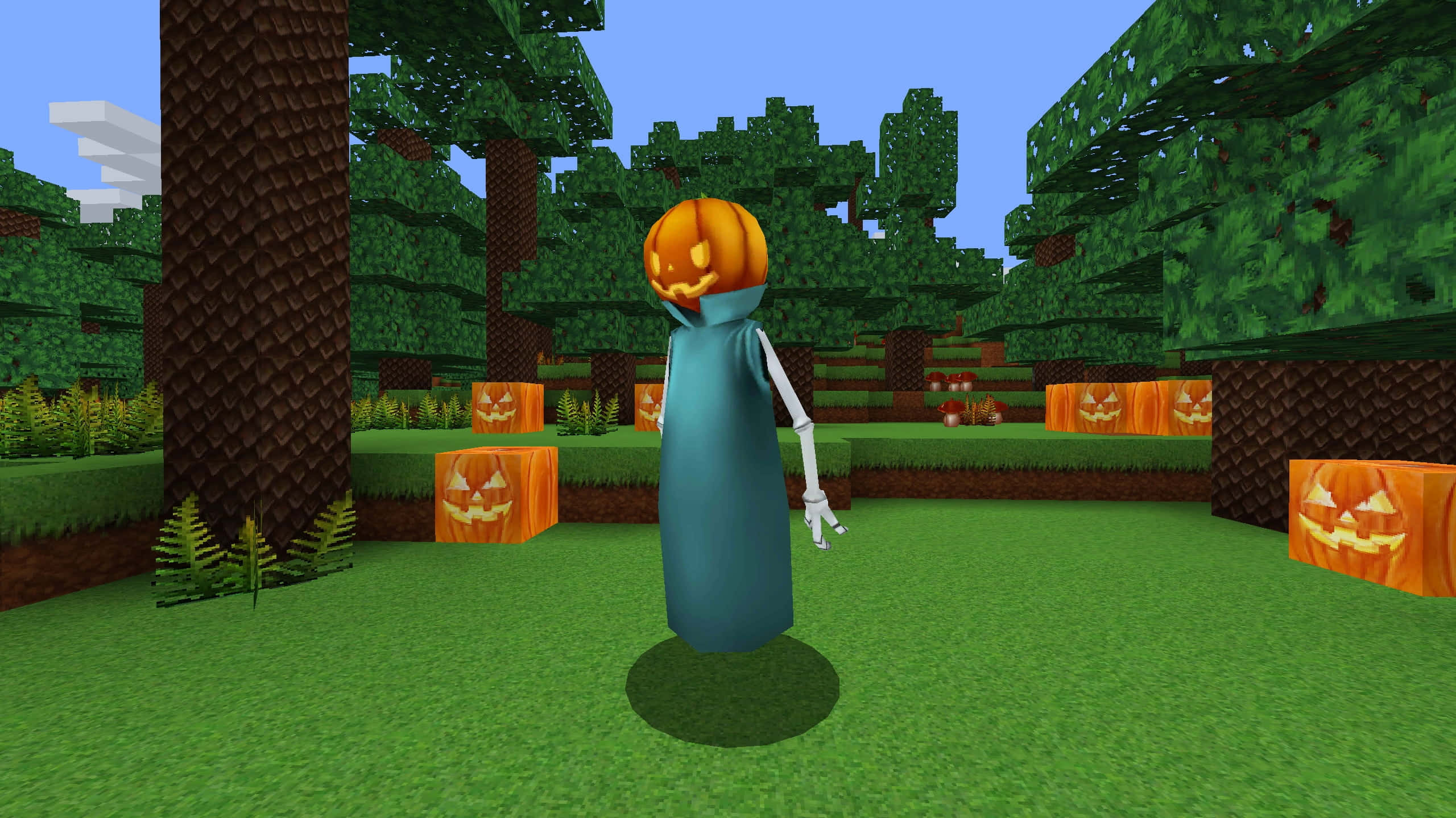 Minecraft, pumpkin-headed ghost, blue robe, 2K Desktop Wallpaper