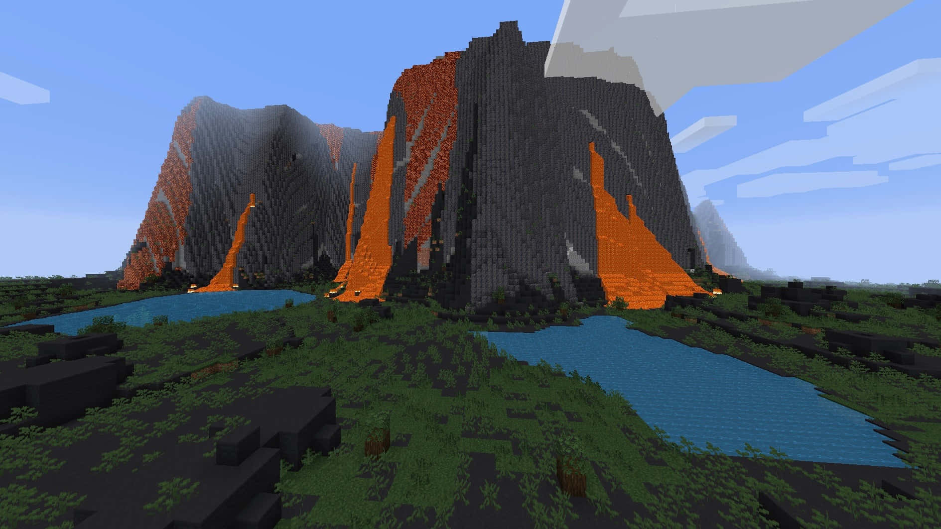 Minecraft, orange lava, blue rivers, HD Desktop Wallpaper