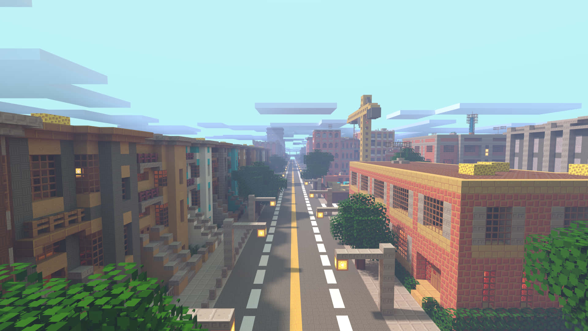 Minecraft, blocky, city street, Full HD Desktop Wallpaper