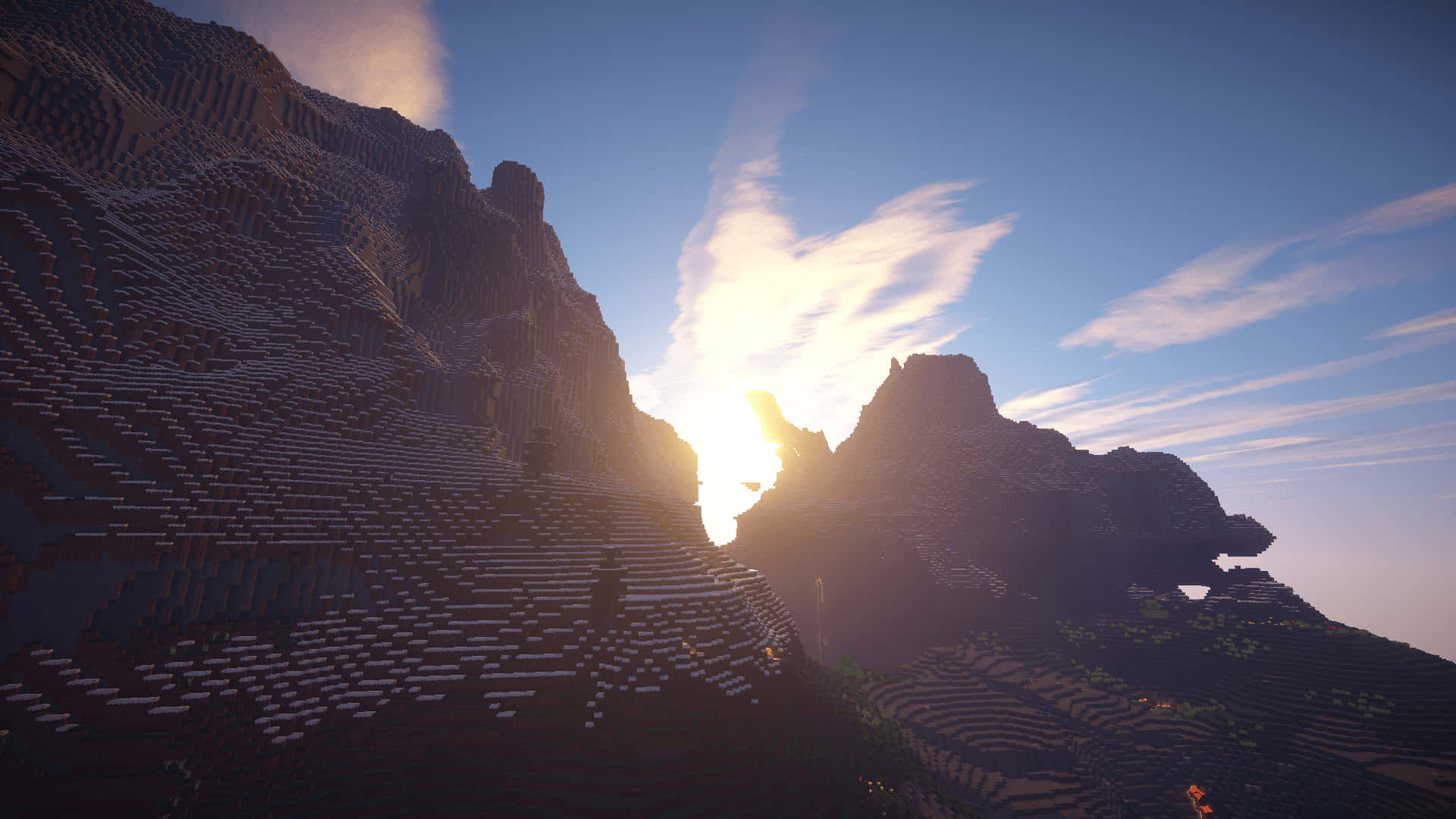 Minecraft, shaders, Sunset, Full HD Desktop Wallpaper
