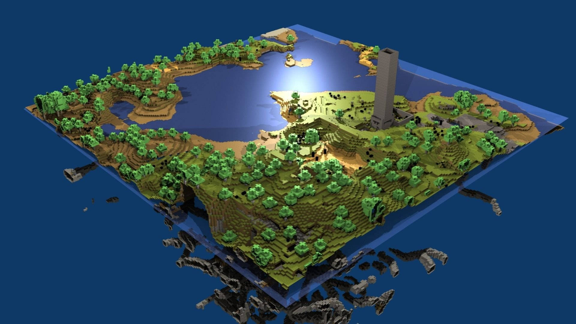 Minecraft, floating Minecraft island, lush green trees, Full HD Desktop Wallpaper