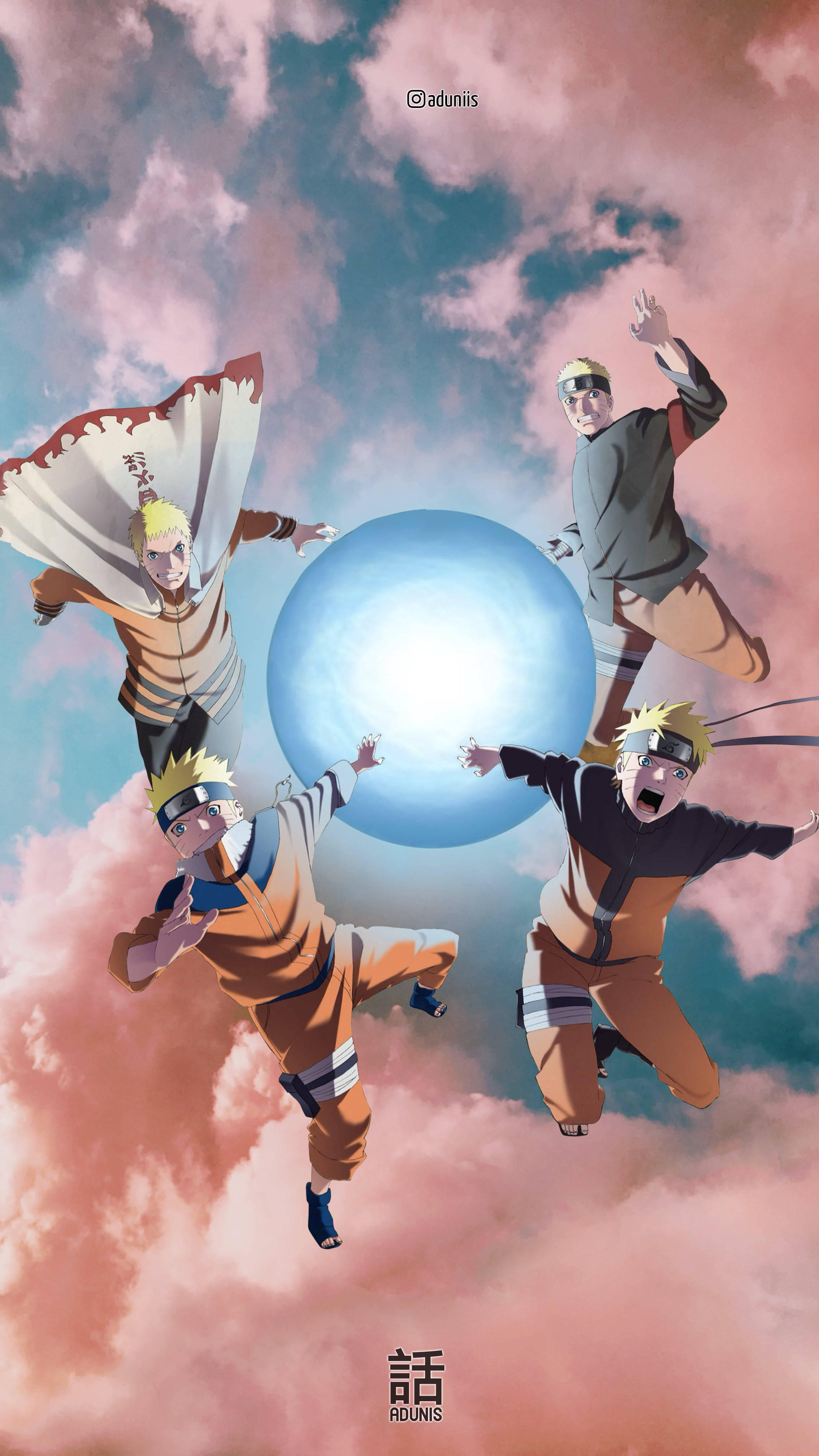 Naruto, orange jumpsuit, glowing blue sphere, 4K Phone Wallpaper