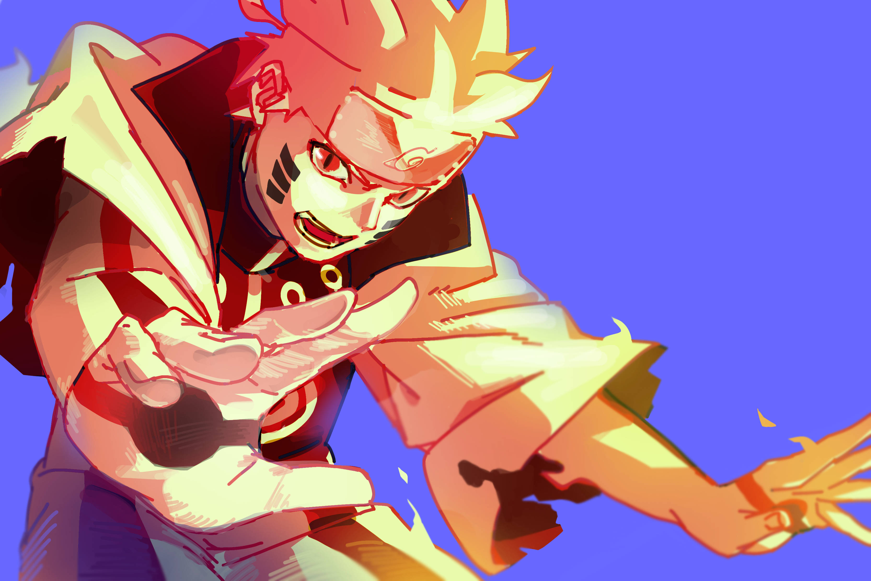 Naruto, spiky orange hair, red eyes, 2K Desktop Wallpaper