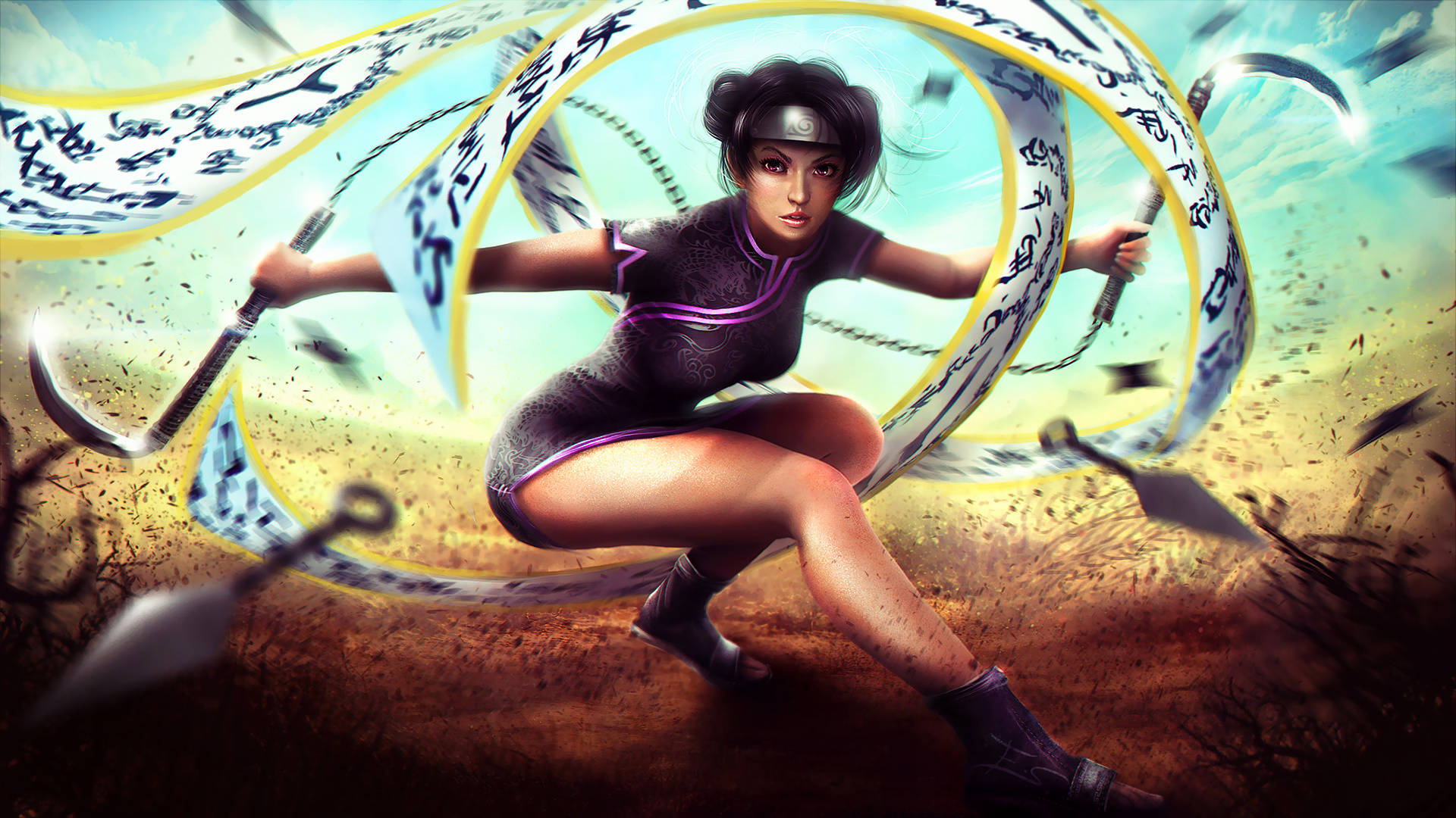 Naruto, 3D Tenten, kunai, Full HD Desktop Wallpaper