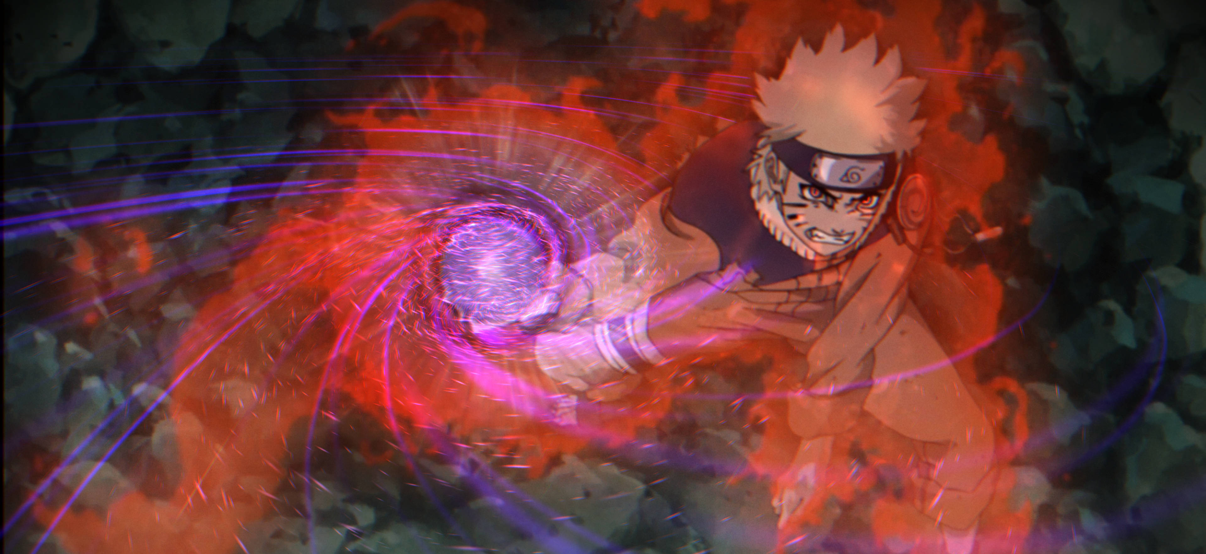 Naruto, rasengan, red and purple chakra sphere, 2K Desktop Wallpaper