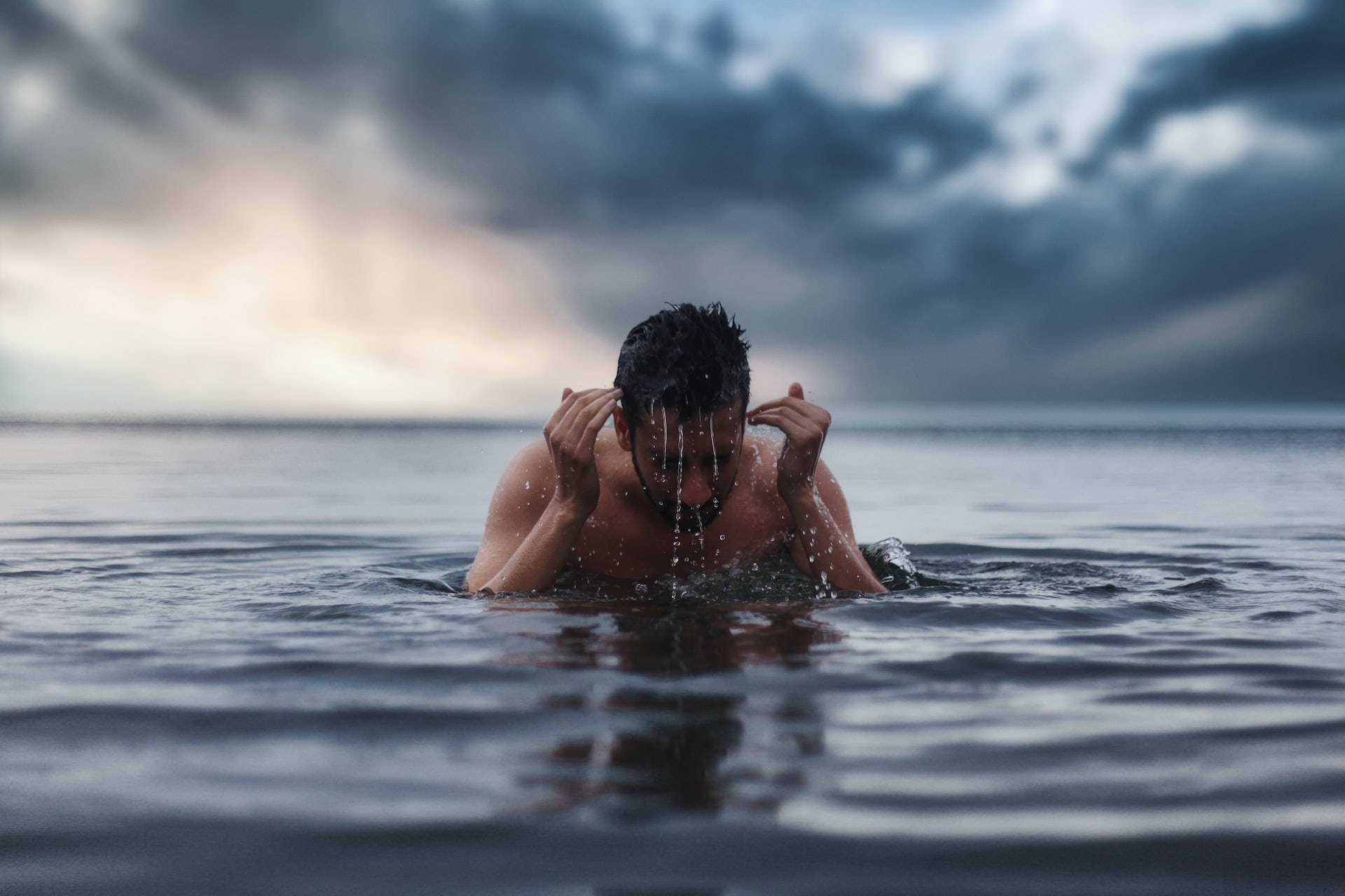 stormy ocean waters, raindrops, wet hair, Full HD Desktop Wallpaper