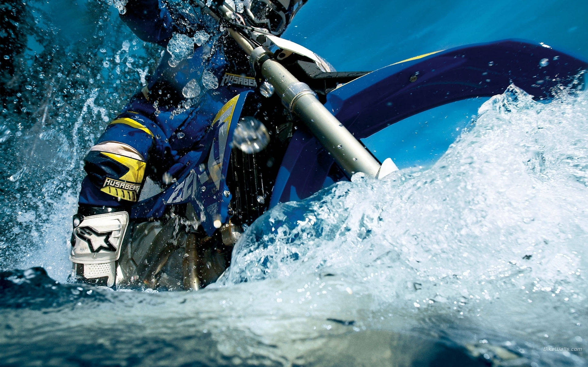 motocross rider, blue gear, vibrant blue dirt bike, Full HD Desktop Wallpaper