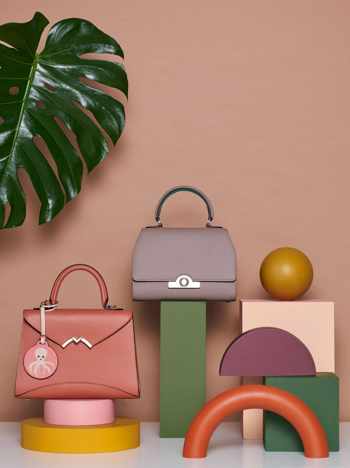 Moynat, handbags, colorful geometric pedestals, HD Phone Wallpaper