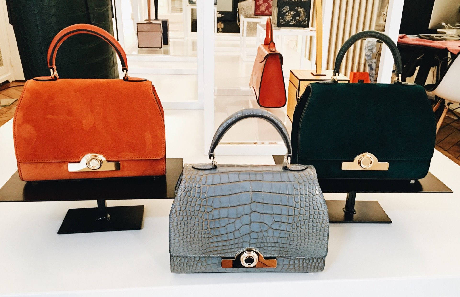 Moynat, orange teal, gray crocodile texture, Full HD Desktop Wallpaper