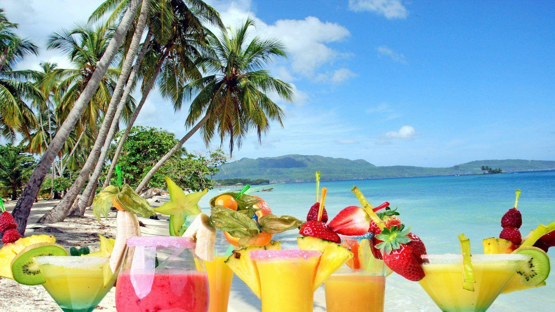 Mozambique, tropical cocktails, sandy beach, Full HD Desktop Wallpaper