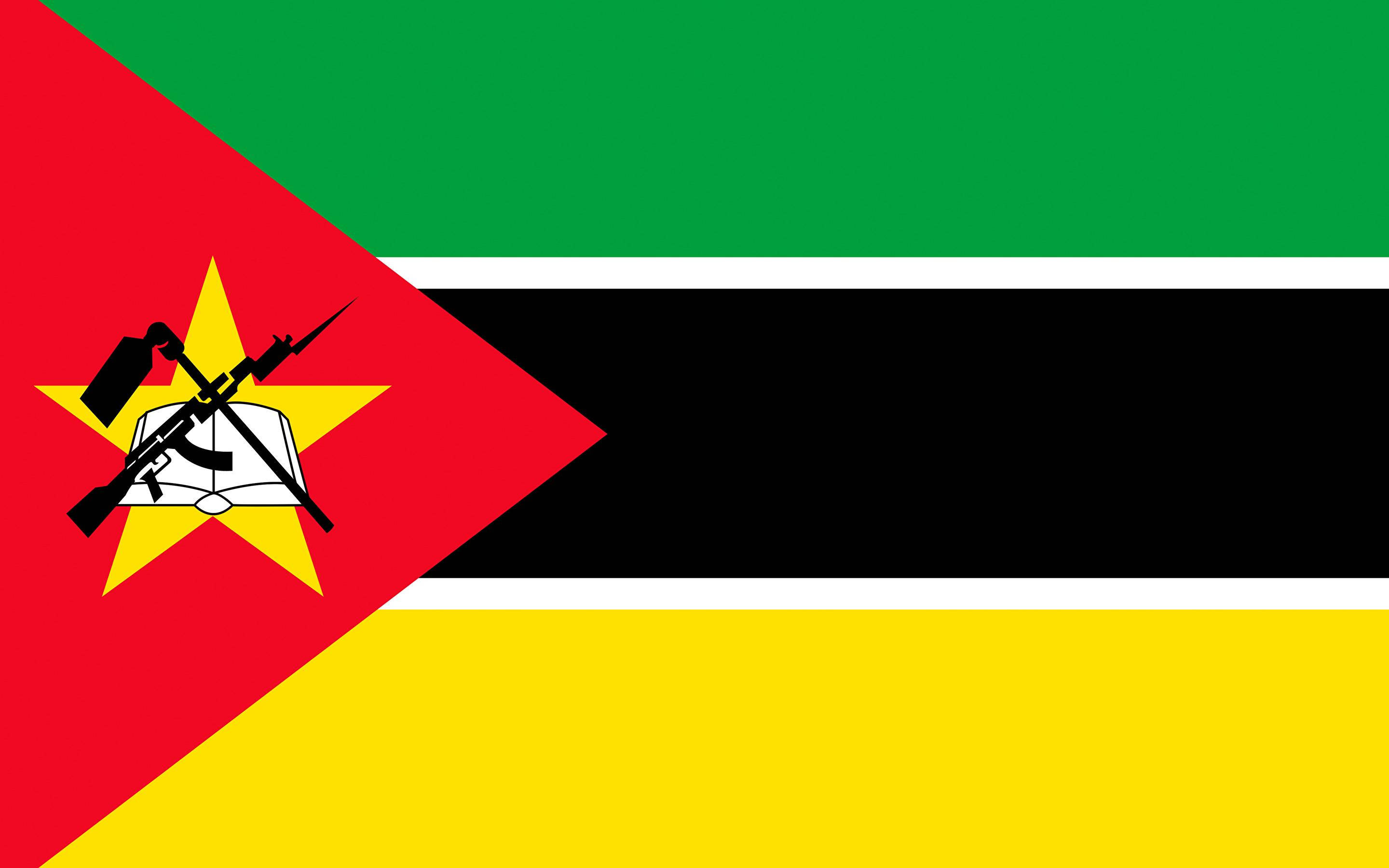 Mozambique flag, green, yellow, 2K Desktop Wallpaper