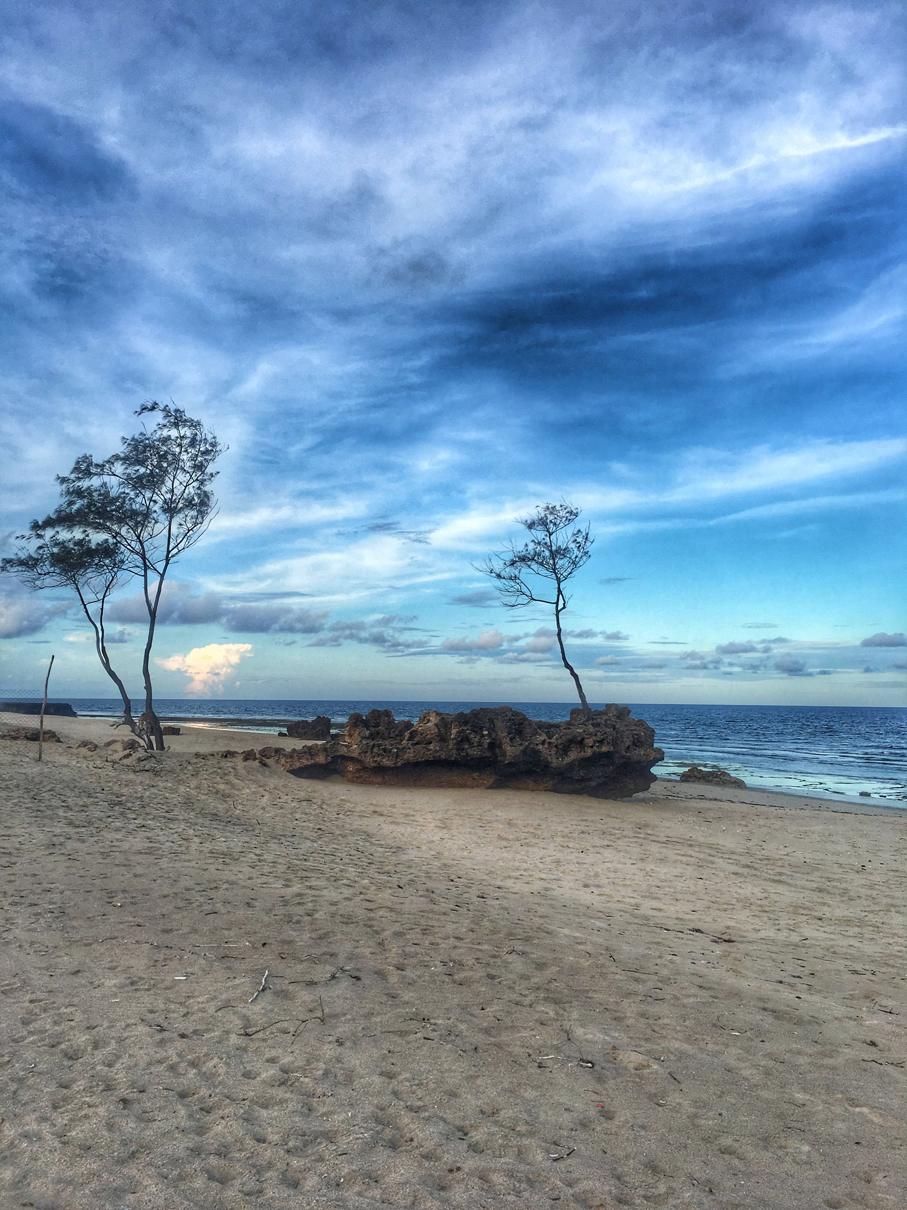 Mozambique, cloudy beach sky, sandy beach, 4K Phone Wallpaper