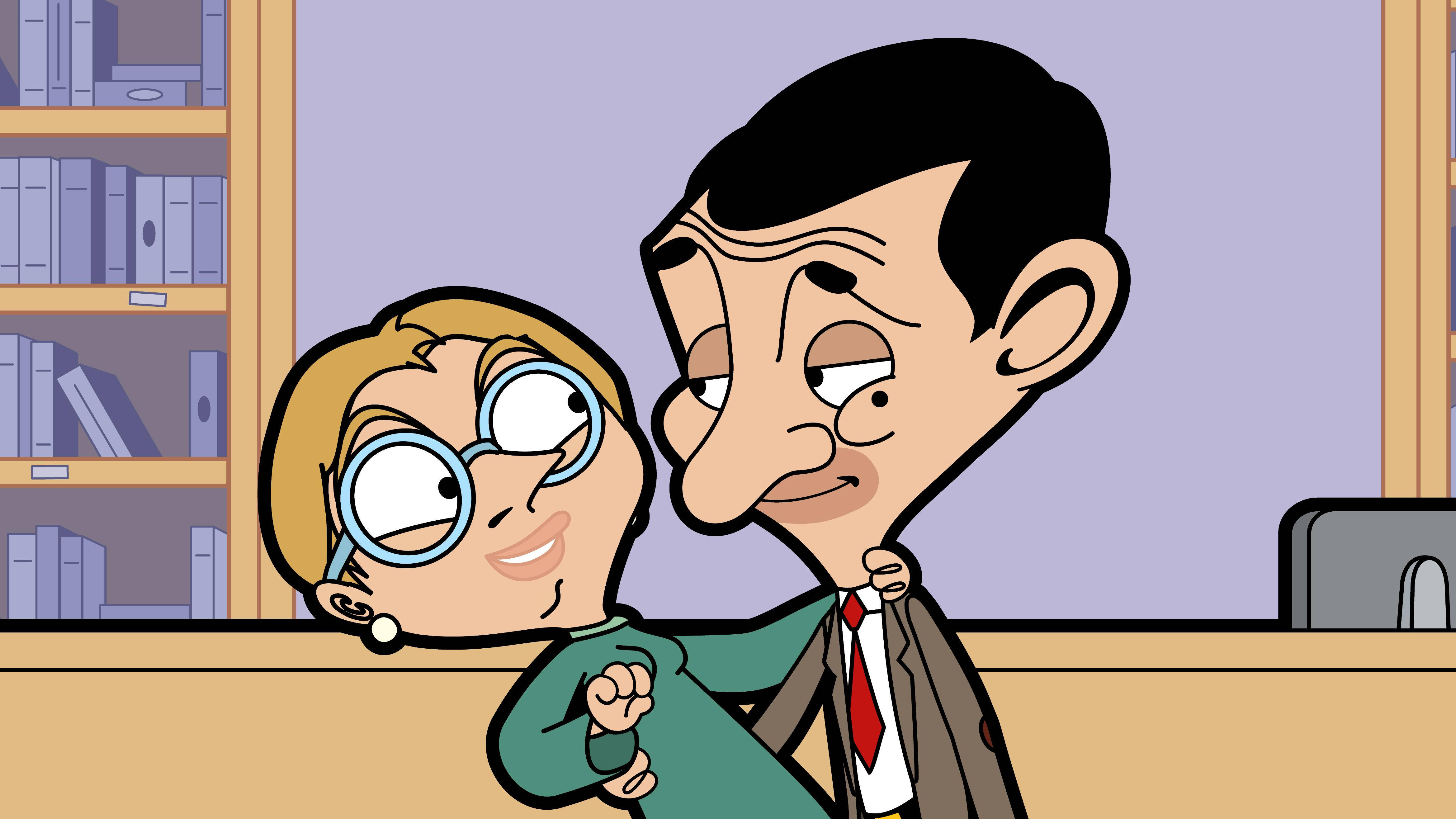 Mr Bean, woman in glasses, office, 4K Desktop Wallpaper