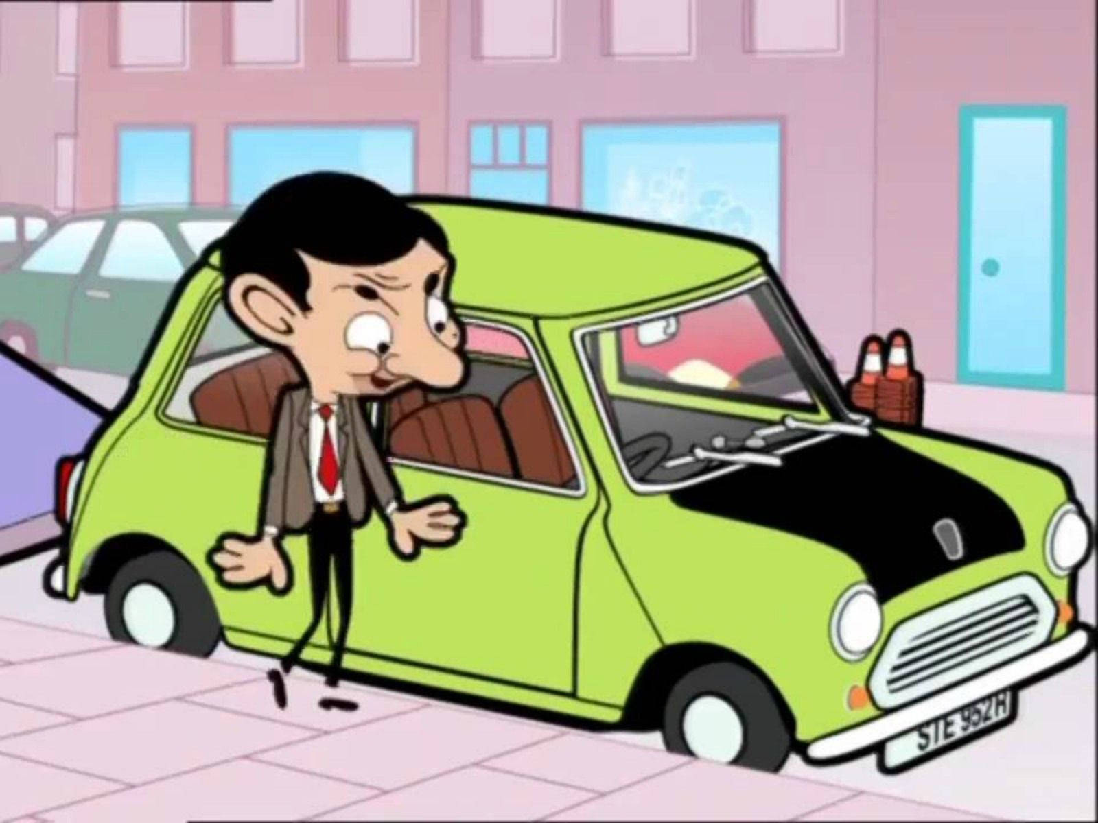 Mr Bean, lime green Mini Cooper, black hood, HD Desktop Wallpaper