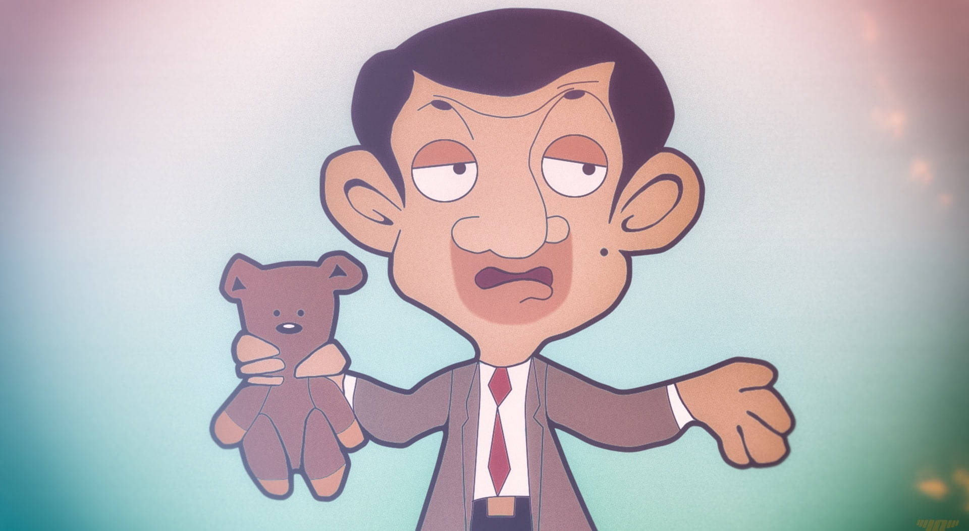 Mr Bean, cartoon style, teddy bear, Full HD Desktop Wallpaper