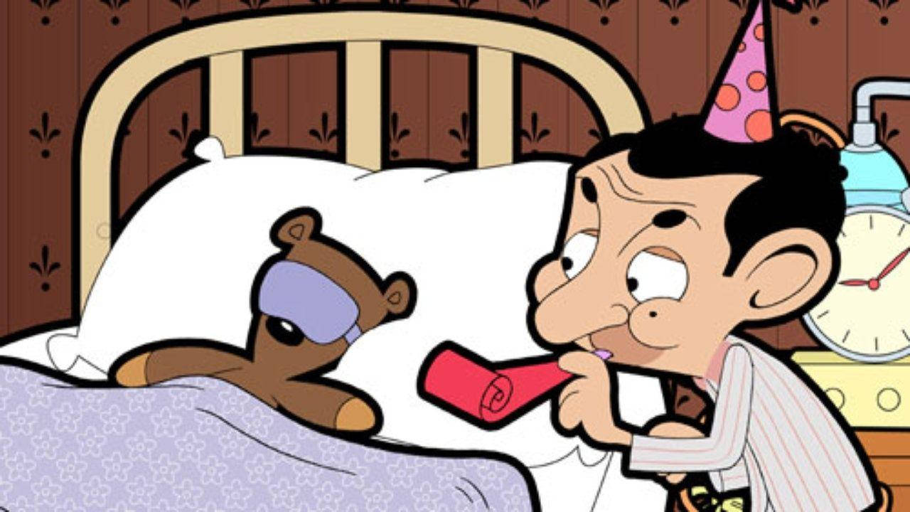Mr Bean, teddy bear, party hat, HD Desktop Wallpaper