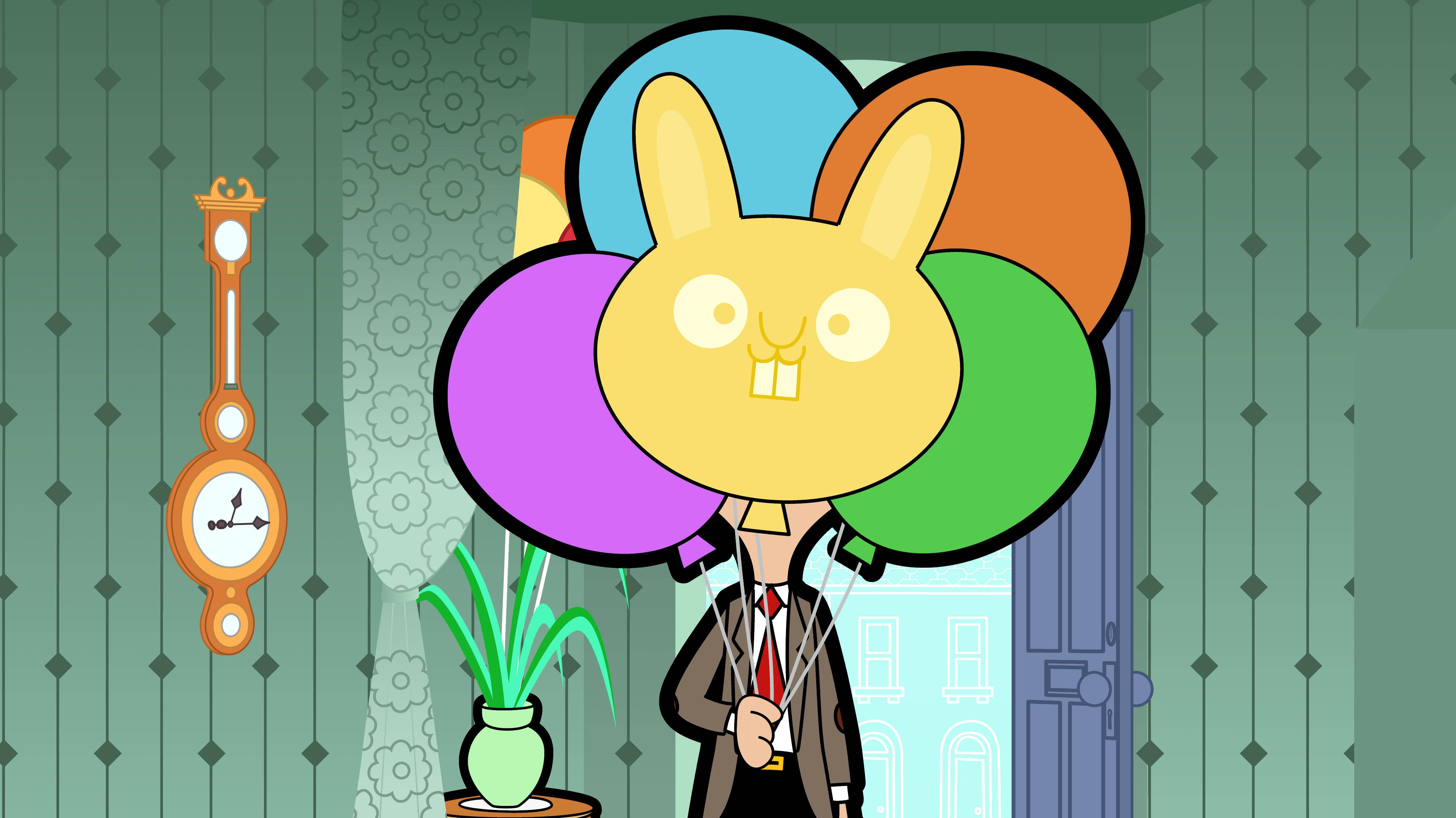 Mr Bean 4K, balloons, cartoon rabbit balloon, 4K Desktop Wallpaper