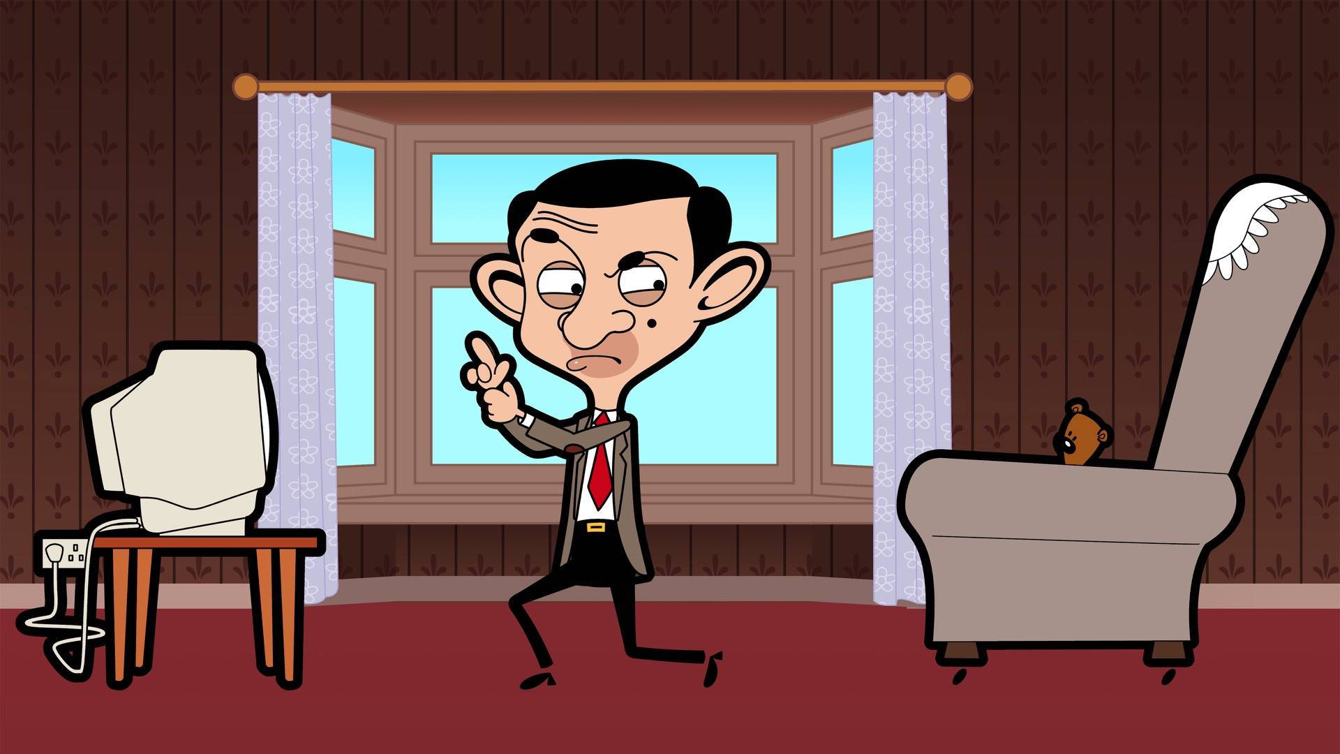 Mr Bean, cartoon room, old computer, Full HD Desktop Wallpaper