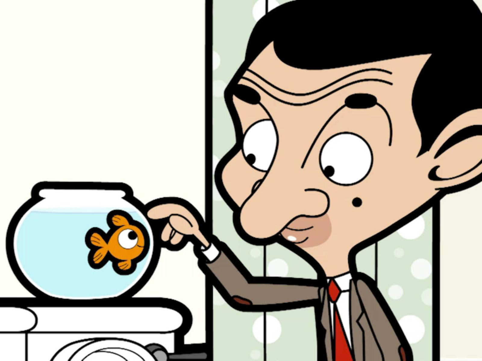 Mr Bean, cartoon style, goldfish, HD Desktop Wallpaper
