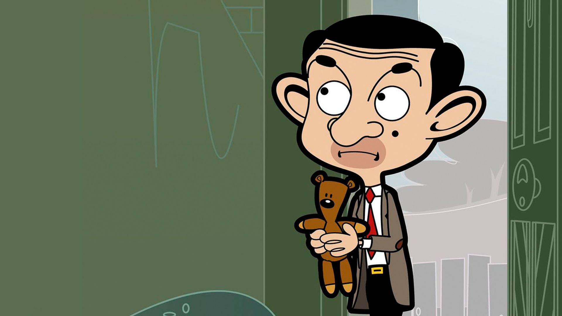 Mr Bean, cartoon style, teddy bear, Full HD Desktop Wallpaper