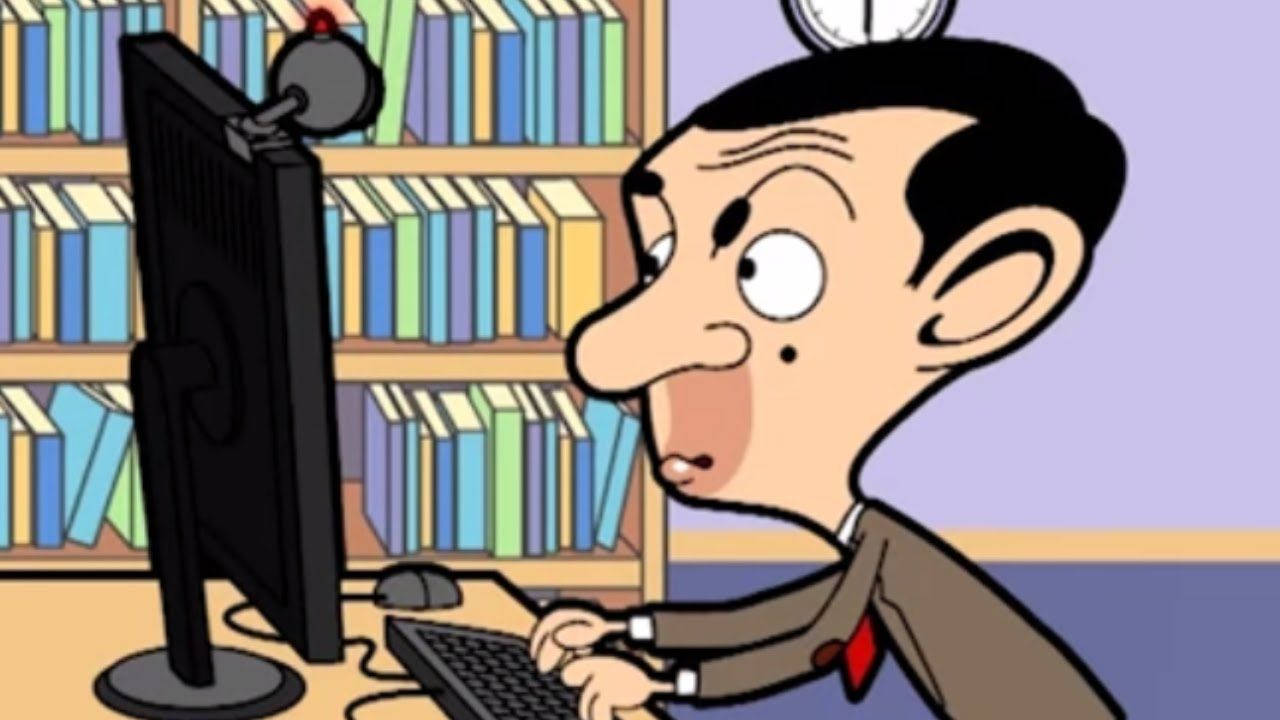 Mr Bean Cartoon, computer, clock, HD Desktop Wallpaper