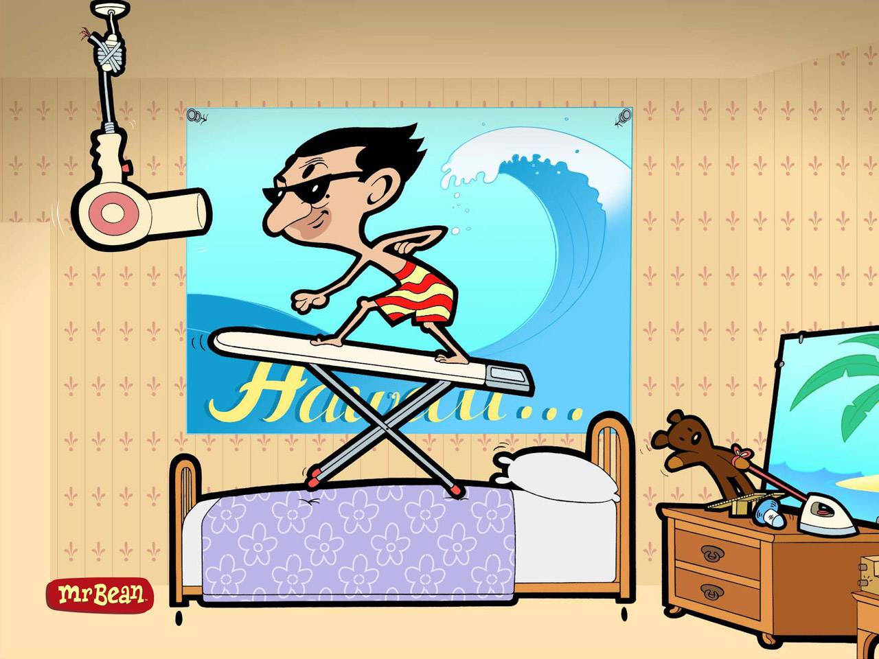 Mr Bean Cartoon, bedroom, tropical wallpaper, HD Desktop Wallpaper