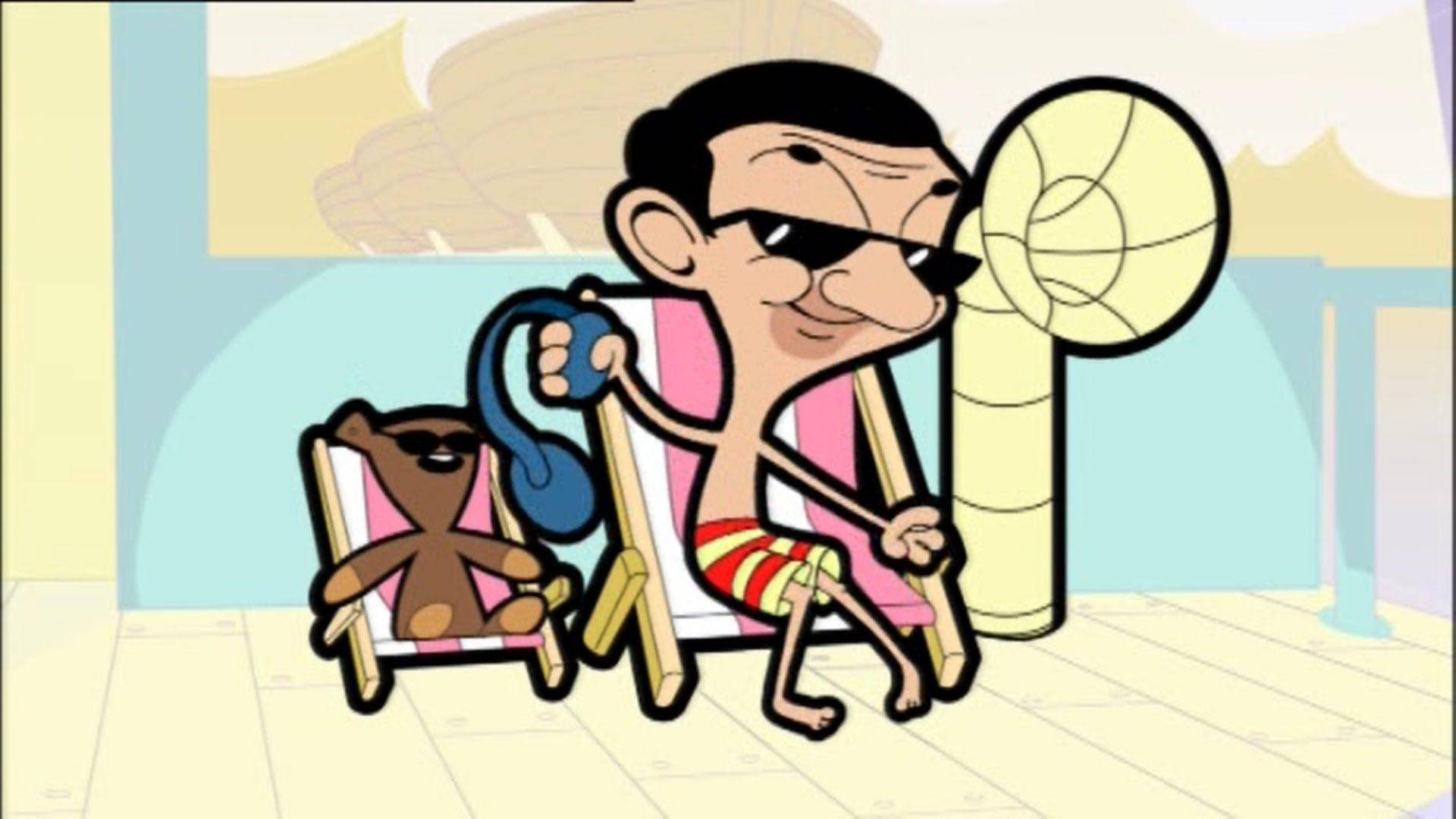 Mr Bean, teddy bear, beach chairs, Full HD Desktop Wallpaper