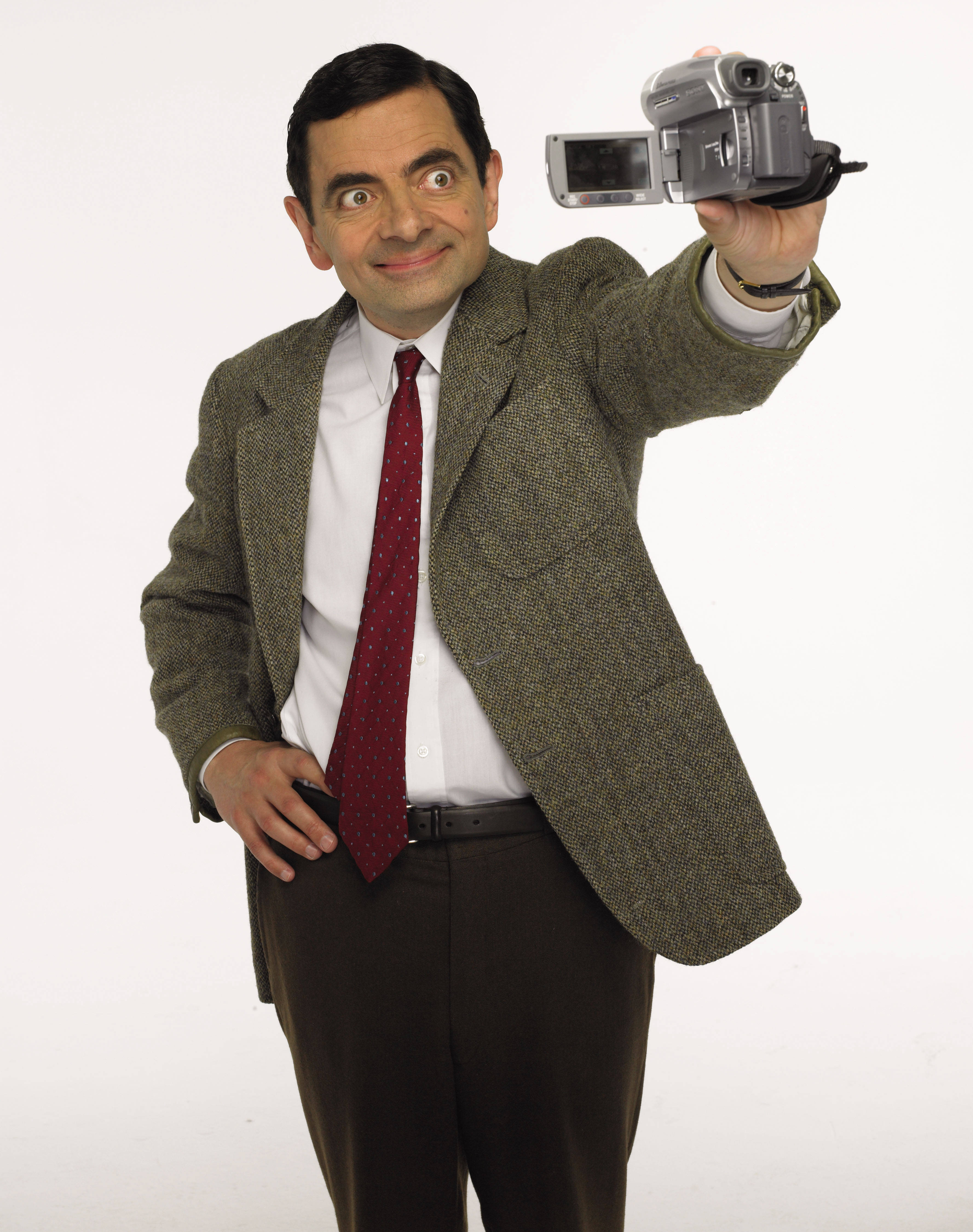 Mr Bean, tweed jacket, red tie, 4K Phone Wallpaper