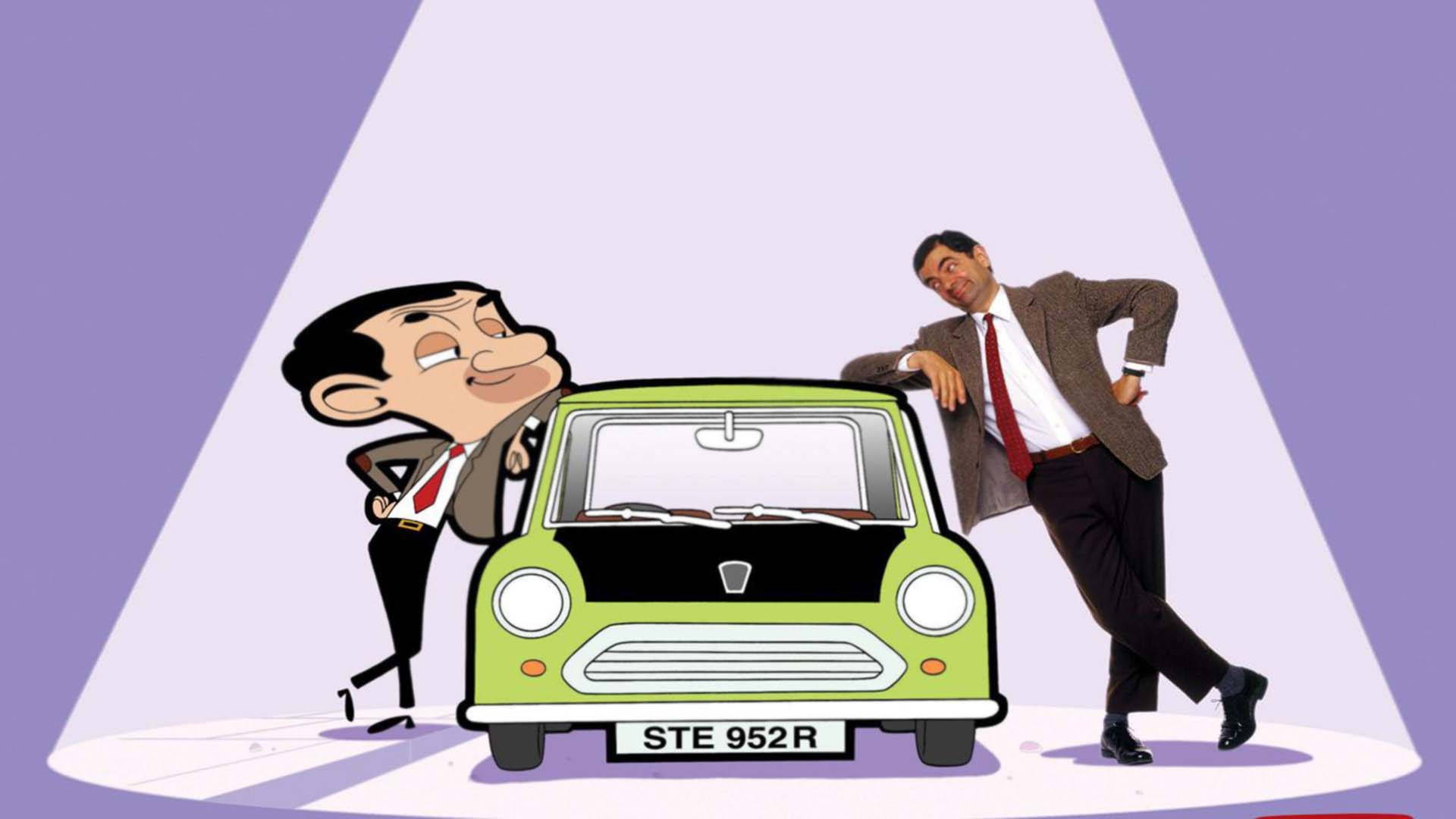 Mr Bean, green Mini Cooper, spotlight, Full HD Desktop Wallpaper