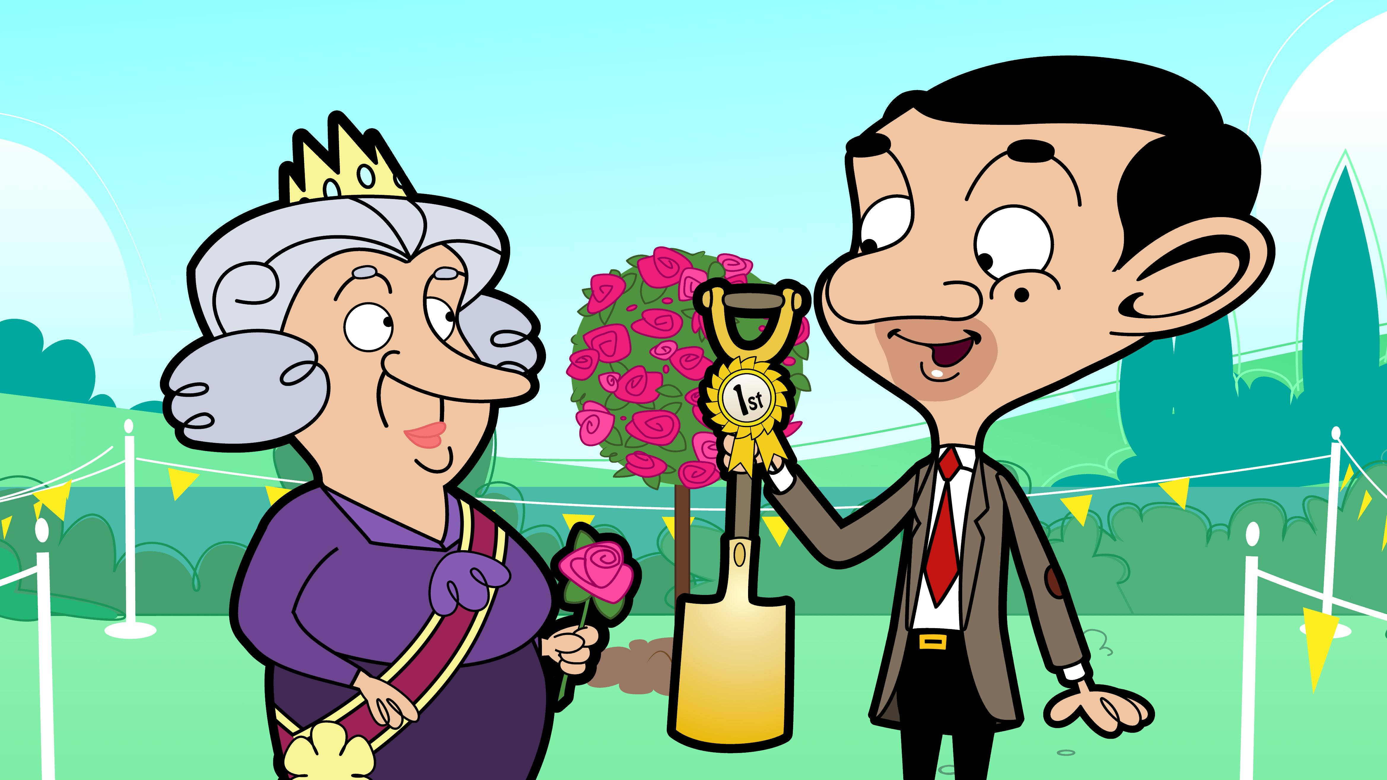 Mr Bean, gold shovel trophy, crowned woman, 4K Desktop Wallpaper