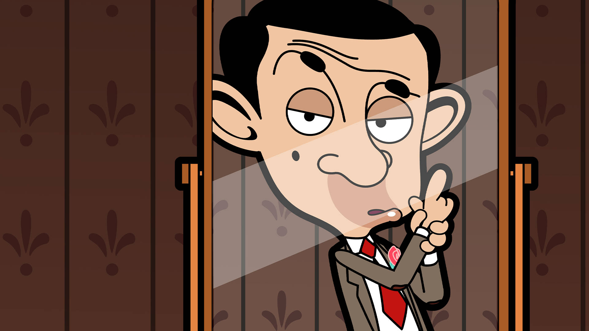 Mr Bean, mirror, wooden door, Full HD Desktop Wallpaper