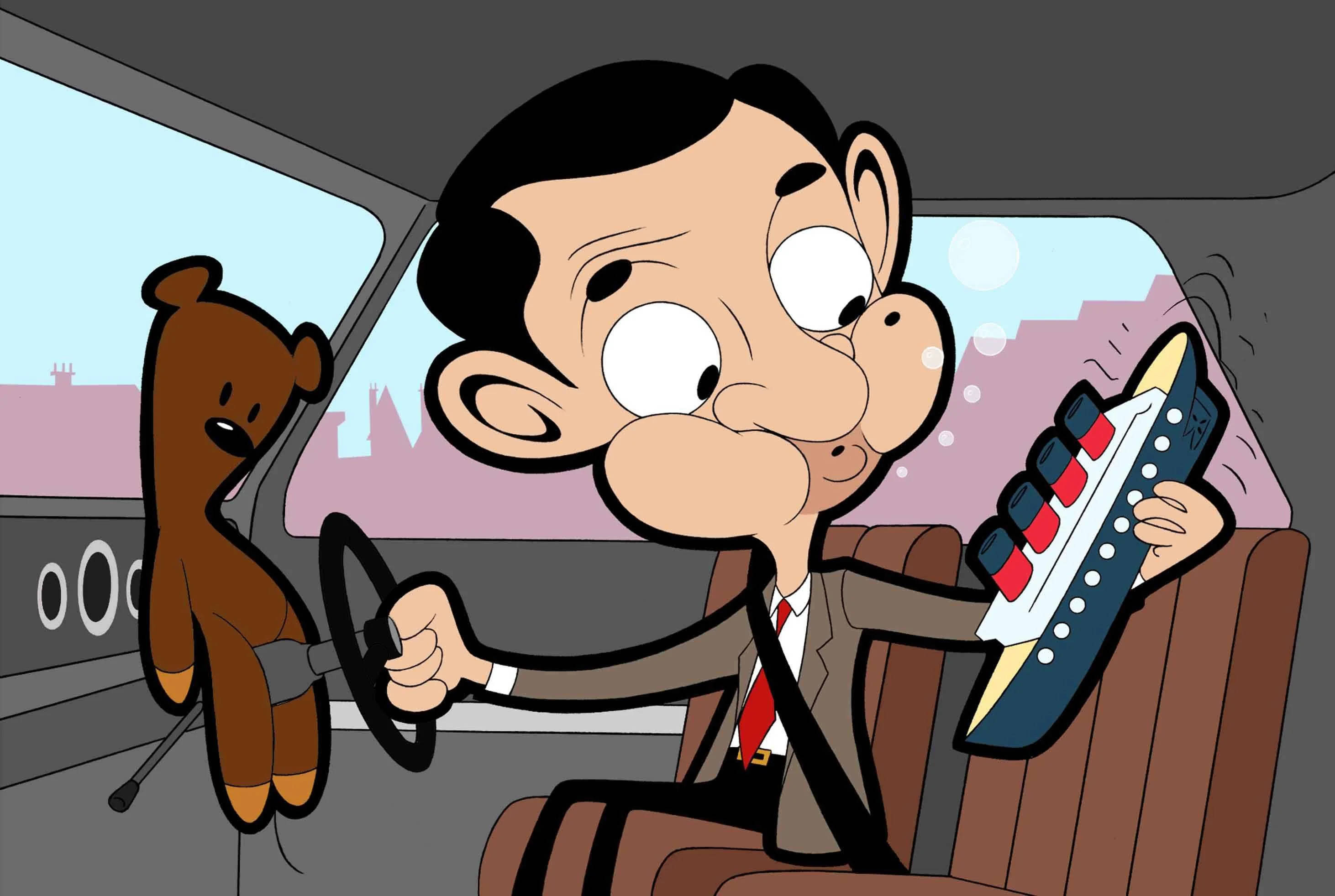 Mr Bean, toy boat, blue, 2K Desktop Wallpaper