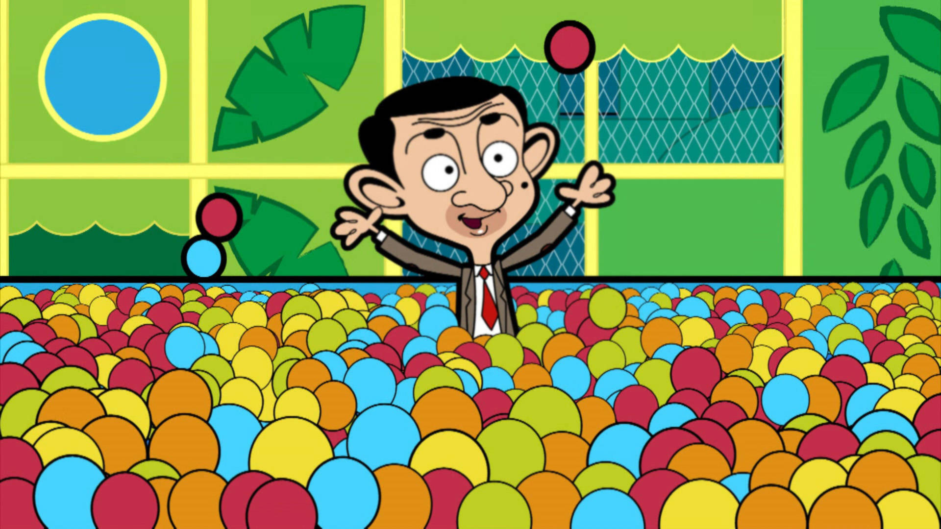 Mr Bean, ball pit, colorful, Full HD Desktop Wallpaper