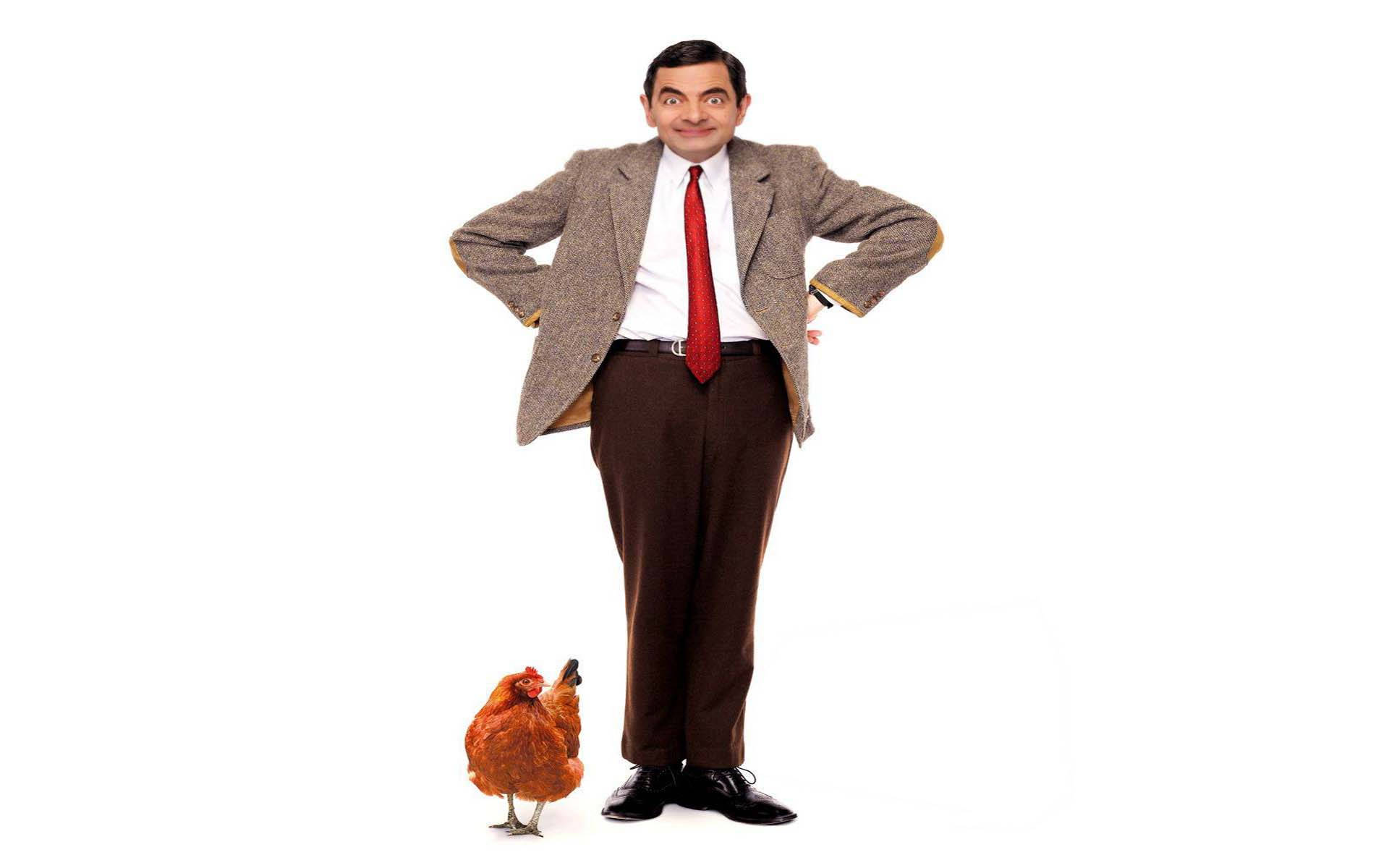 Mr Bean, chicken, stark white background, Full HD Desktop Wallpaper