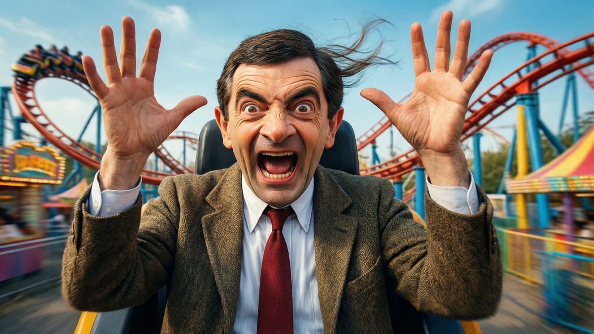 Mr Bean, roller coaster, amusement park, Full HD Desktop Wallpaper