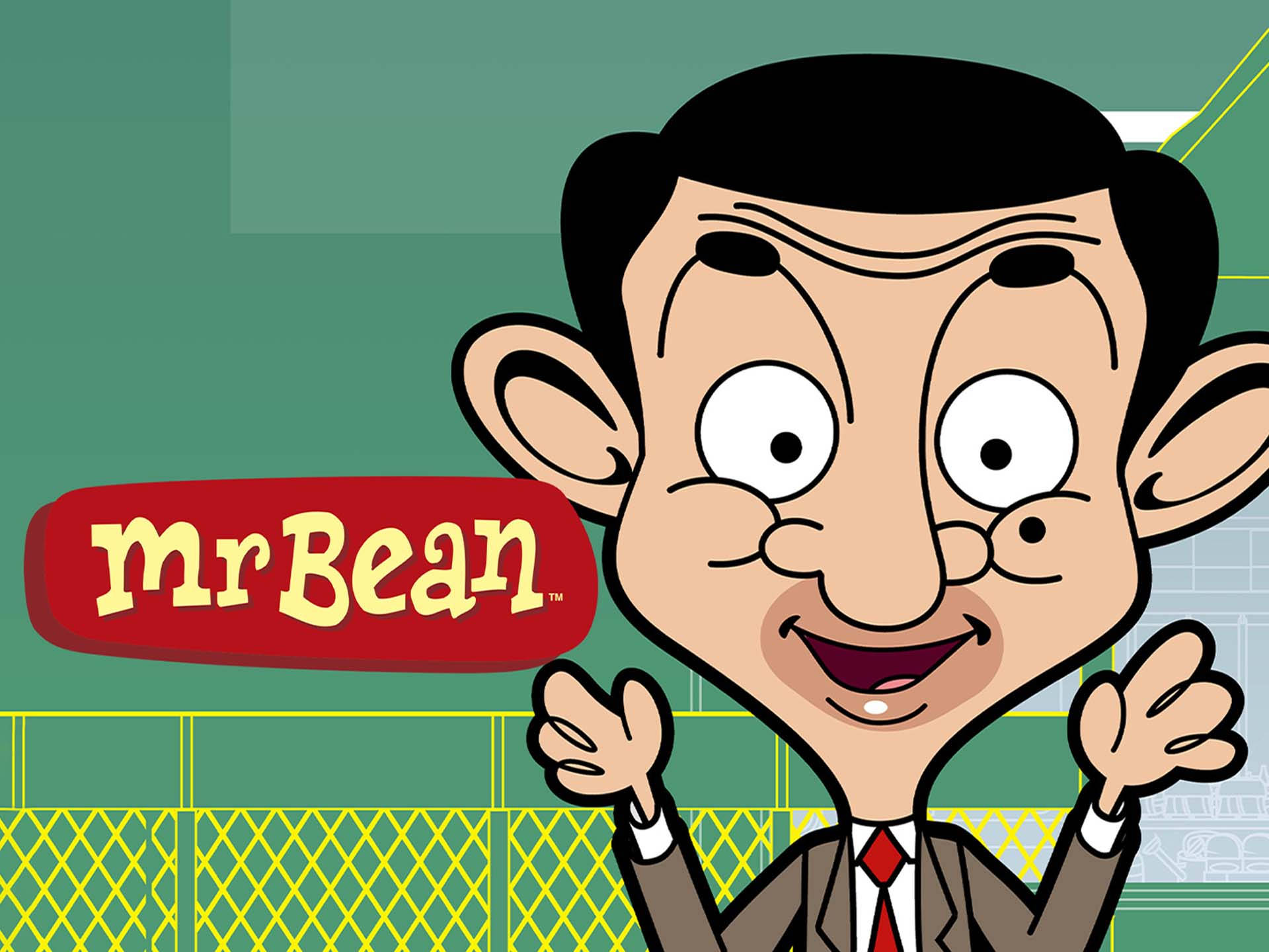 Mr Bean, suit, green background, Full HD Desktop Wallpaper