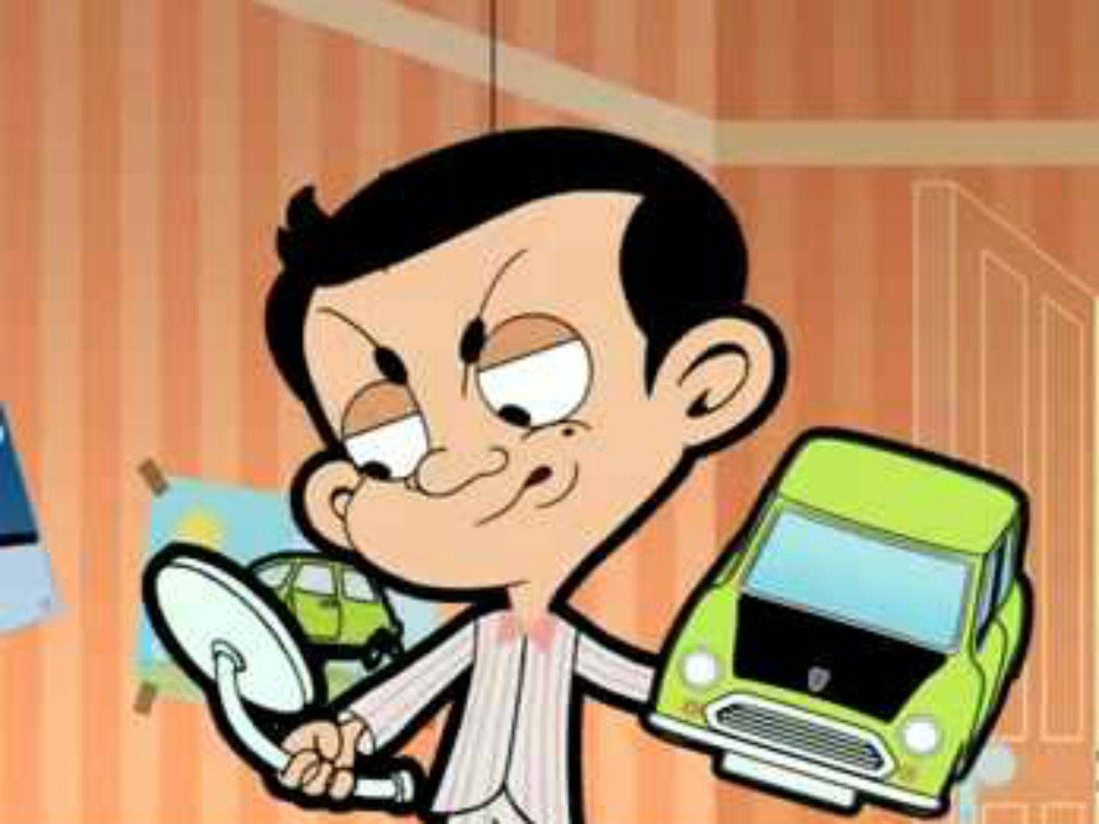 Mr Bean, cartoon, green car, HD Desktop Wallpaper